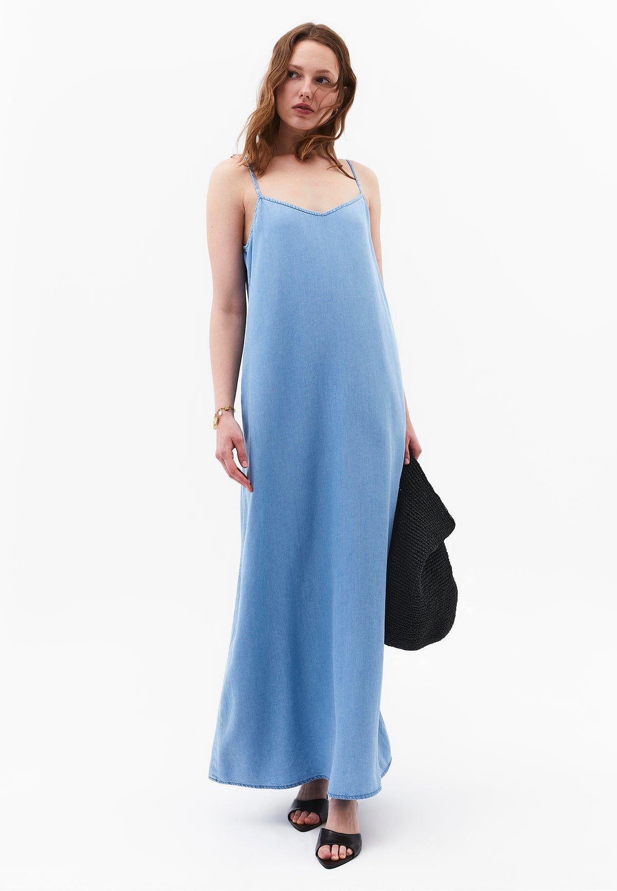 Midi Strappy A-Line Dress - LIGHT BLUE DENIM