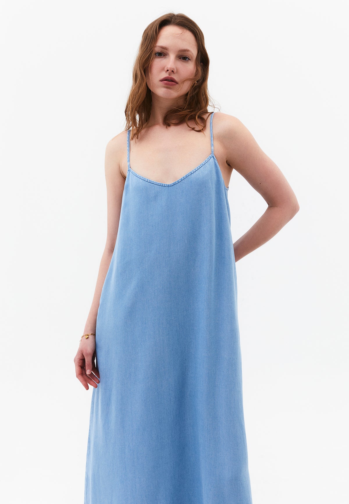 Midi Strappy A-Line Dress - LIGHT BLUE DENIM