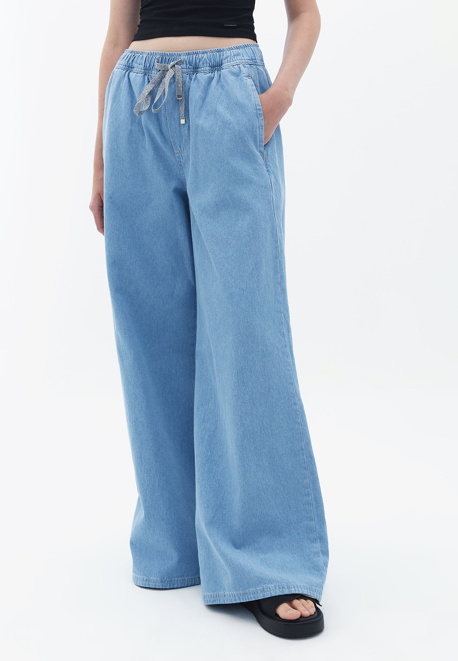 Cotton wide leg trousers - LIGHT DENIM