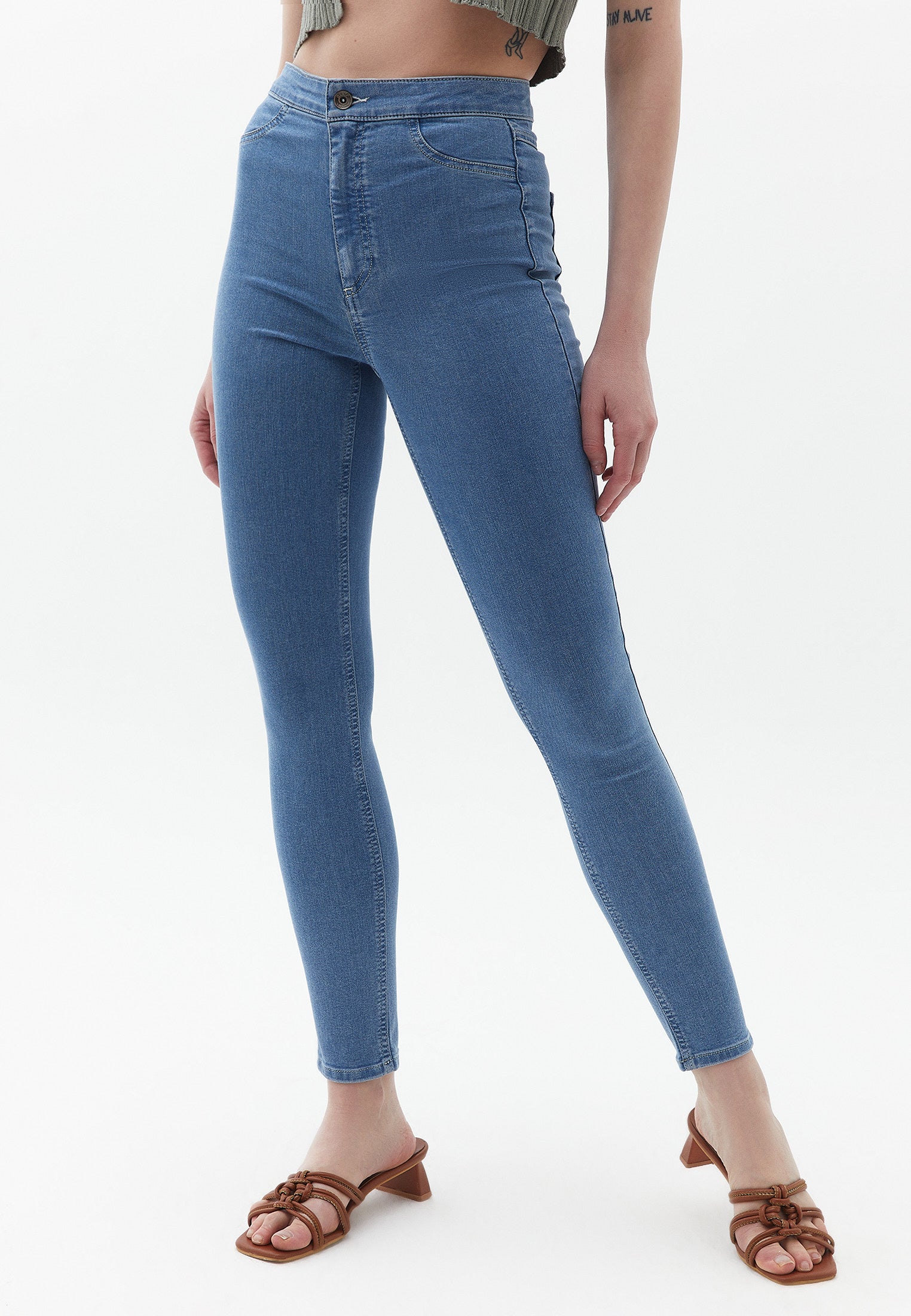 Pocketed stretch jeans tights - LIGHT DENIM