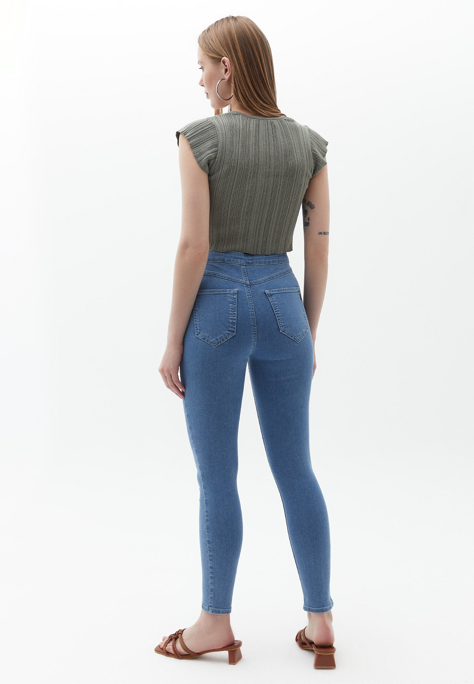 Pocketed stretch jeans tights - LIGHT DENIM