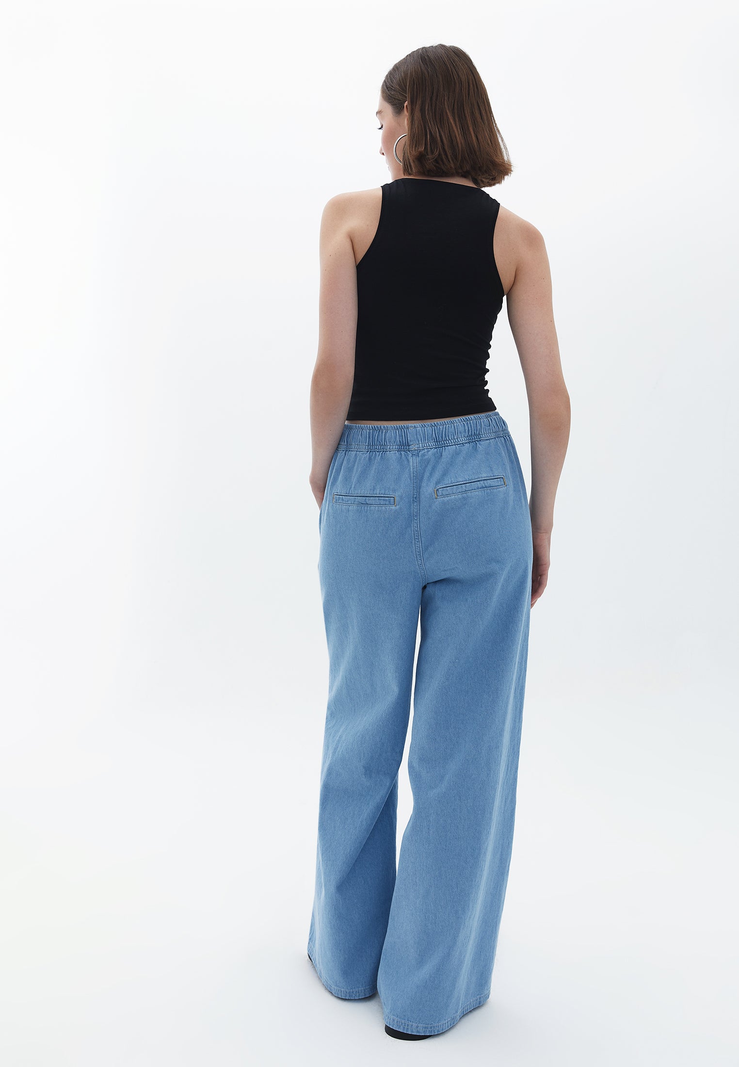 Cotton wide leg trousers - LIGHT DENIM