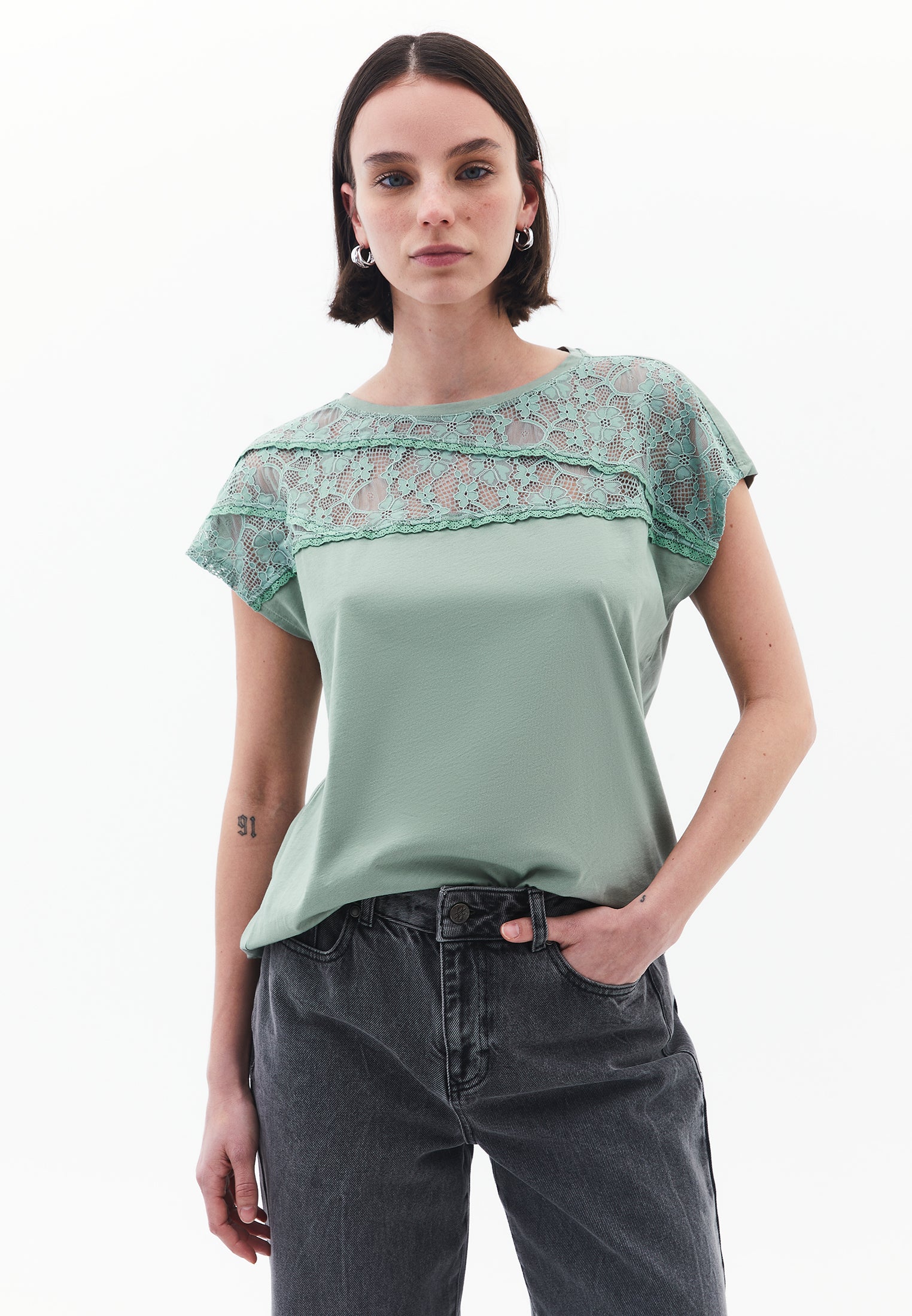 Oversize Boat Neck Short Sleeve T-Shirt - LILY PAD
