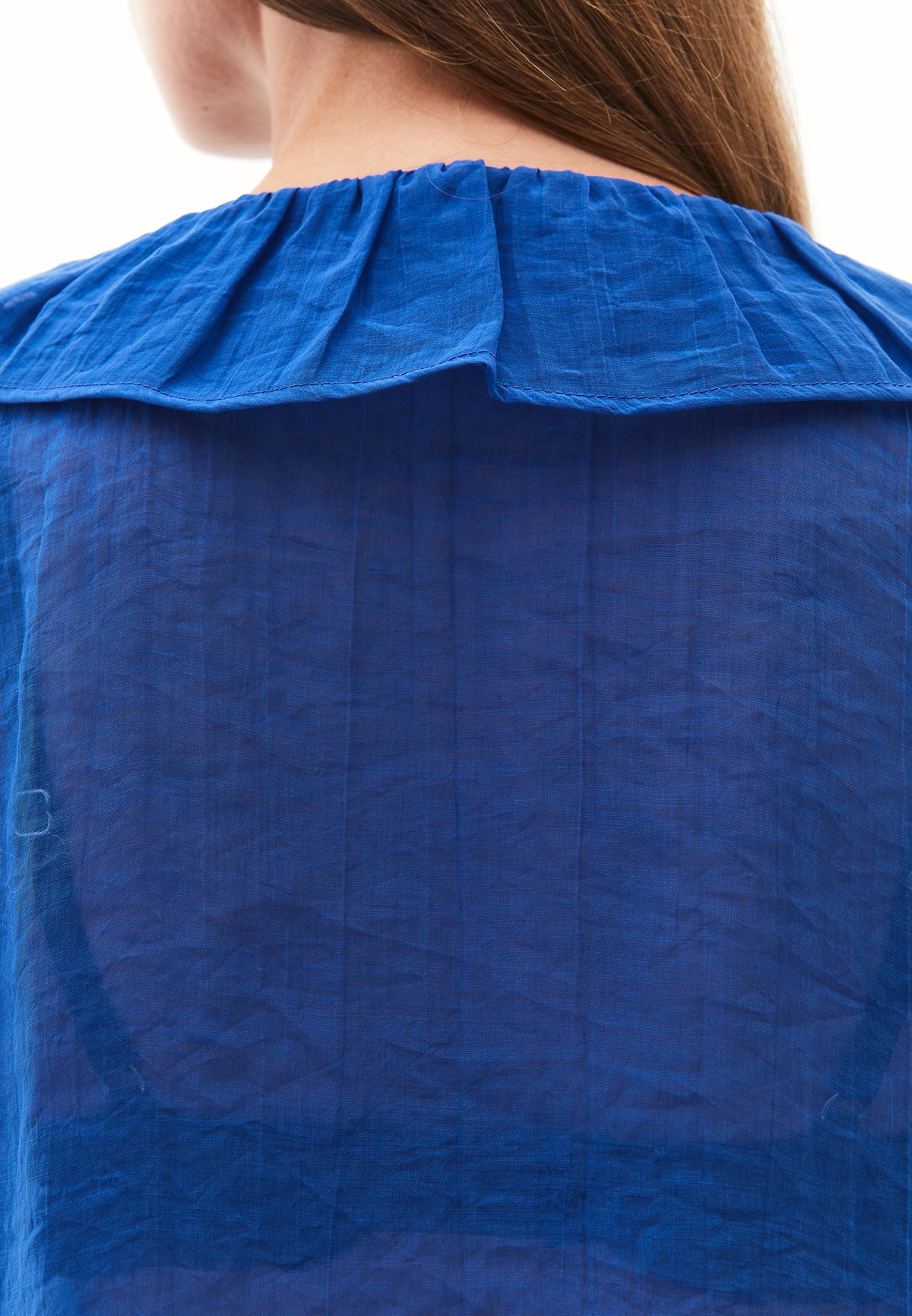 Long Sleeved Ruffled Blouse - Blue