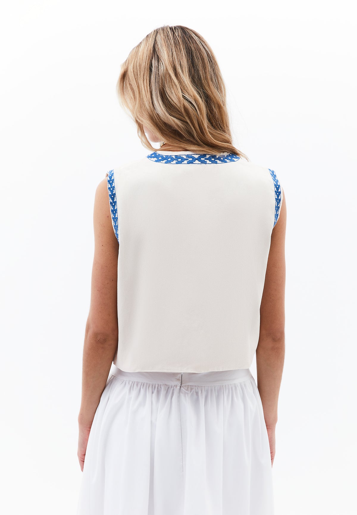 Embroidered Vest - ALMOND MILK / LIMOGES