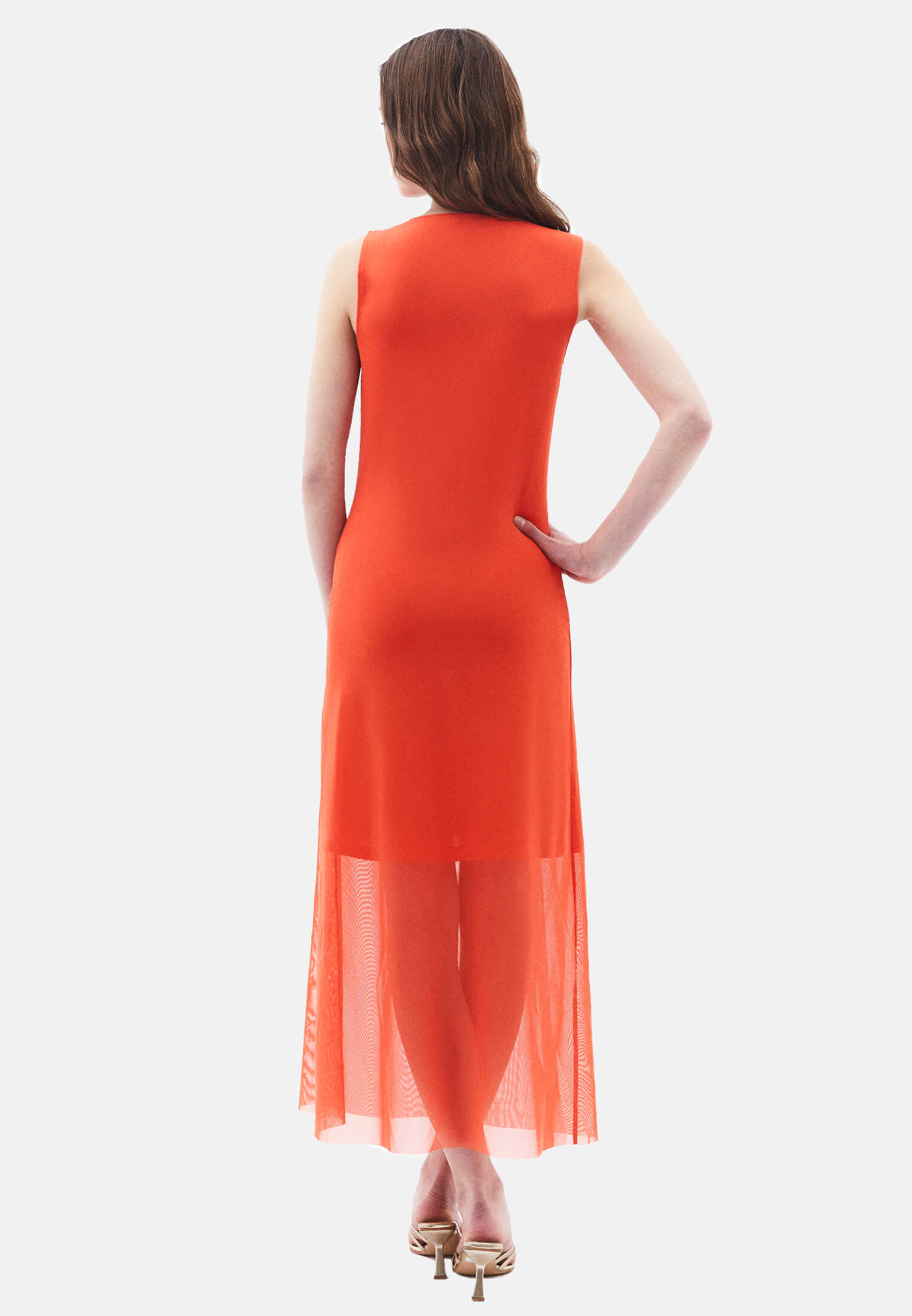 Mesh Long Dress - MANDARIN REDD