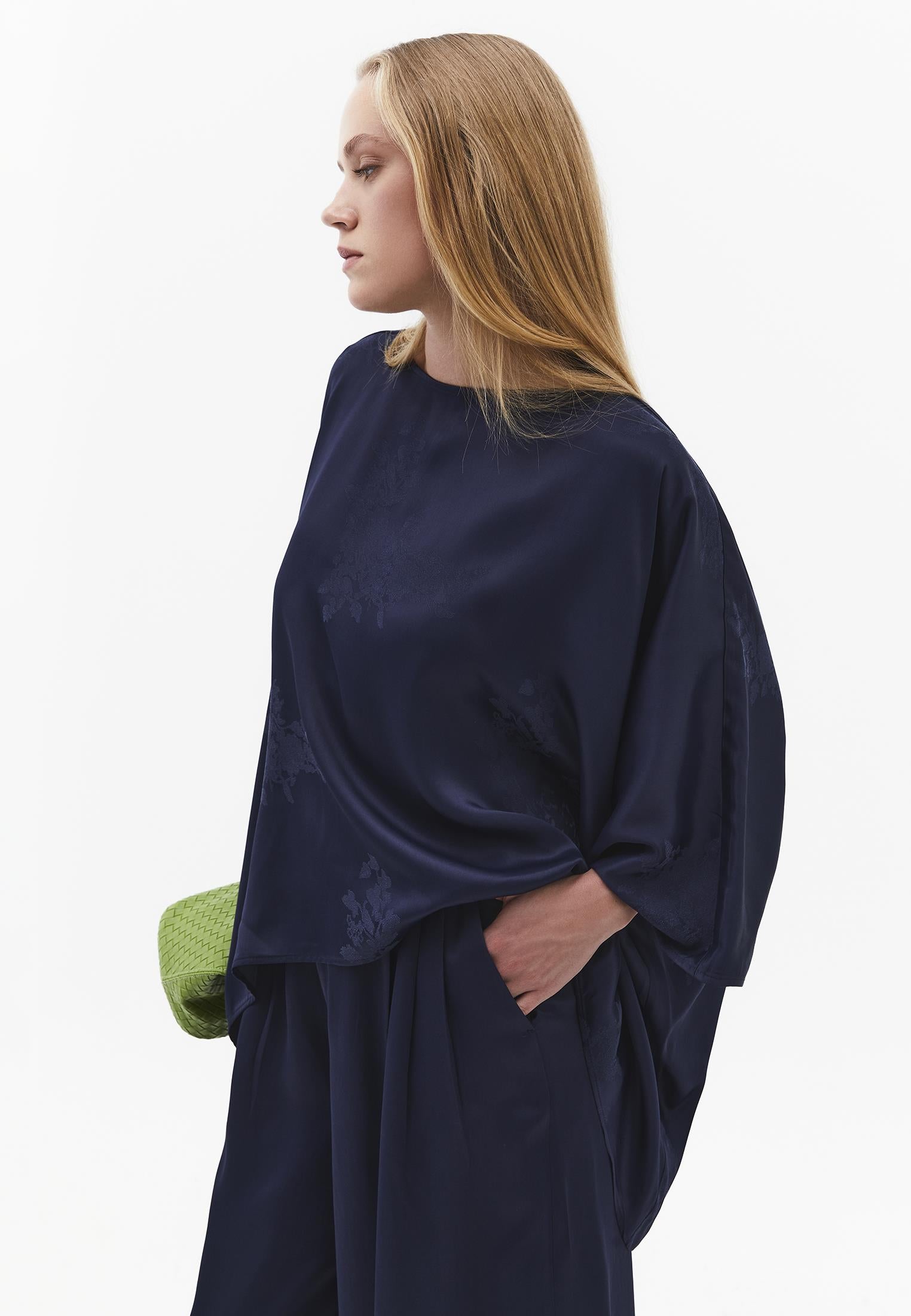 Boat Neck Batwing Sleeve Blouse - MIDNIGHT