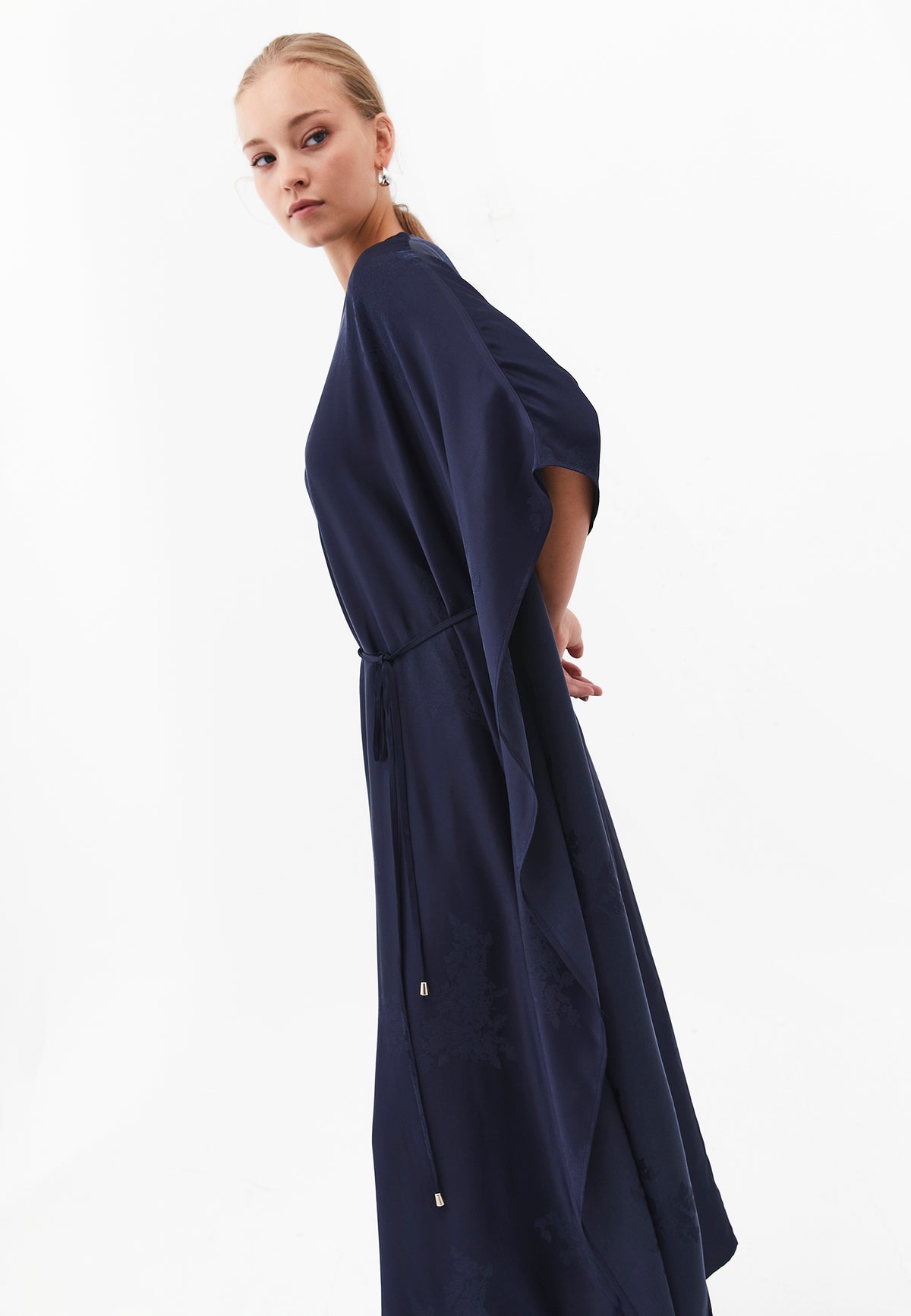 Long Dress with Batwing Sleeves and Buckle - MIDNIGHT