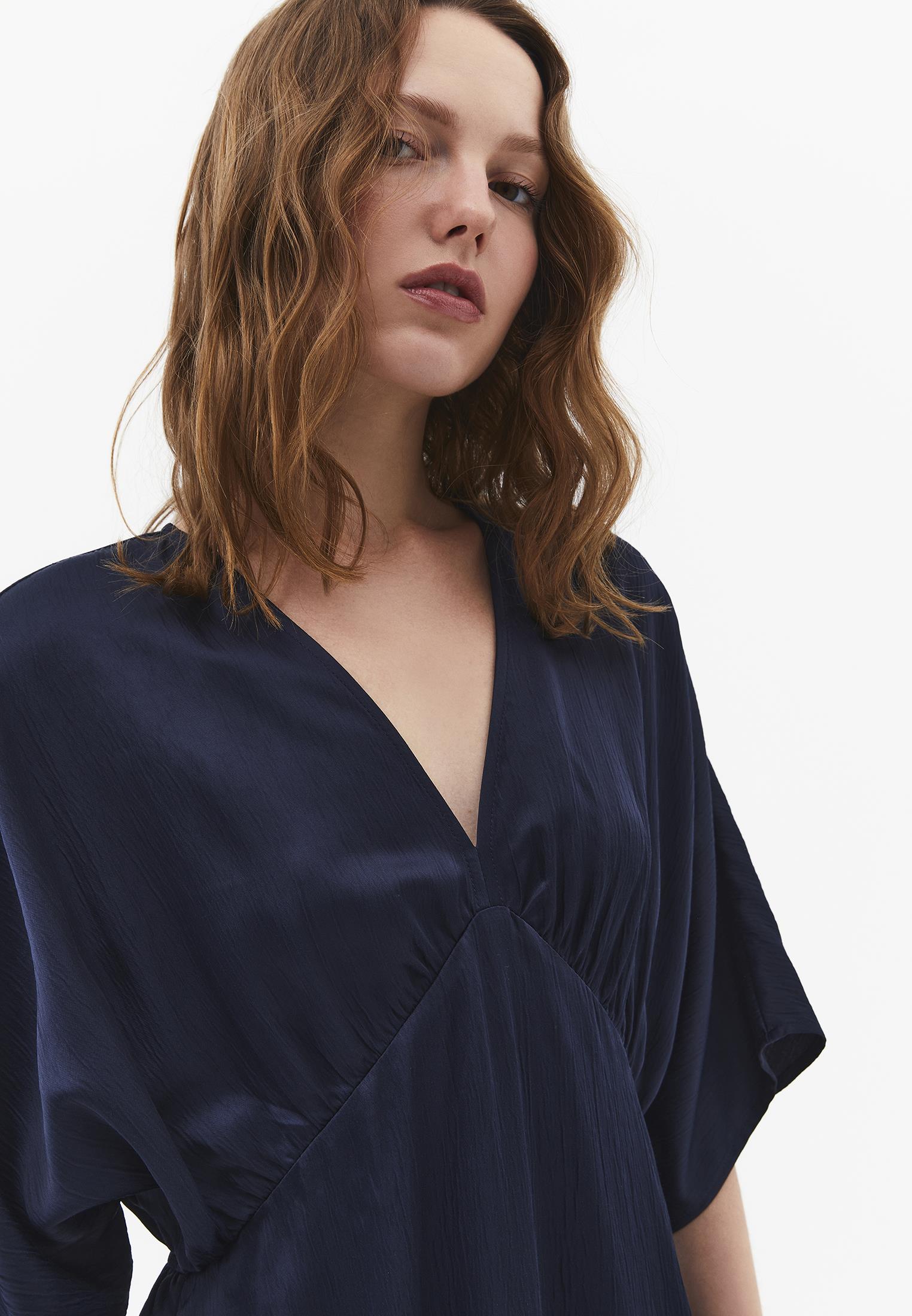 V-Neck Batwing Sleeve Long Dress - MIDNIGHT
