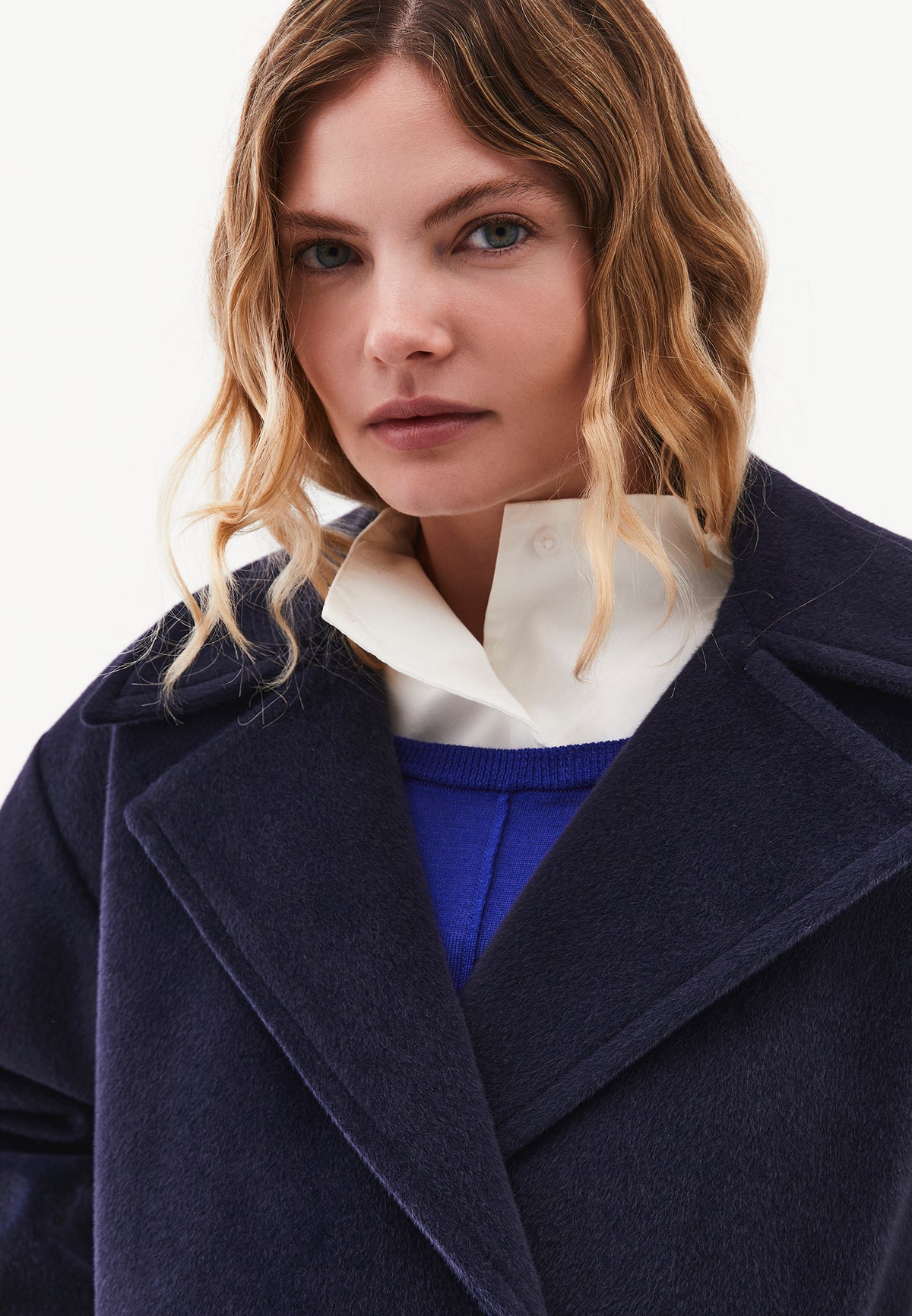 Double-Breasted Collar Button Detailed Coat - Navy Blue