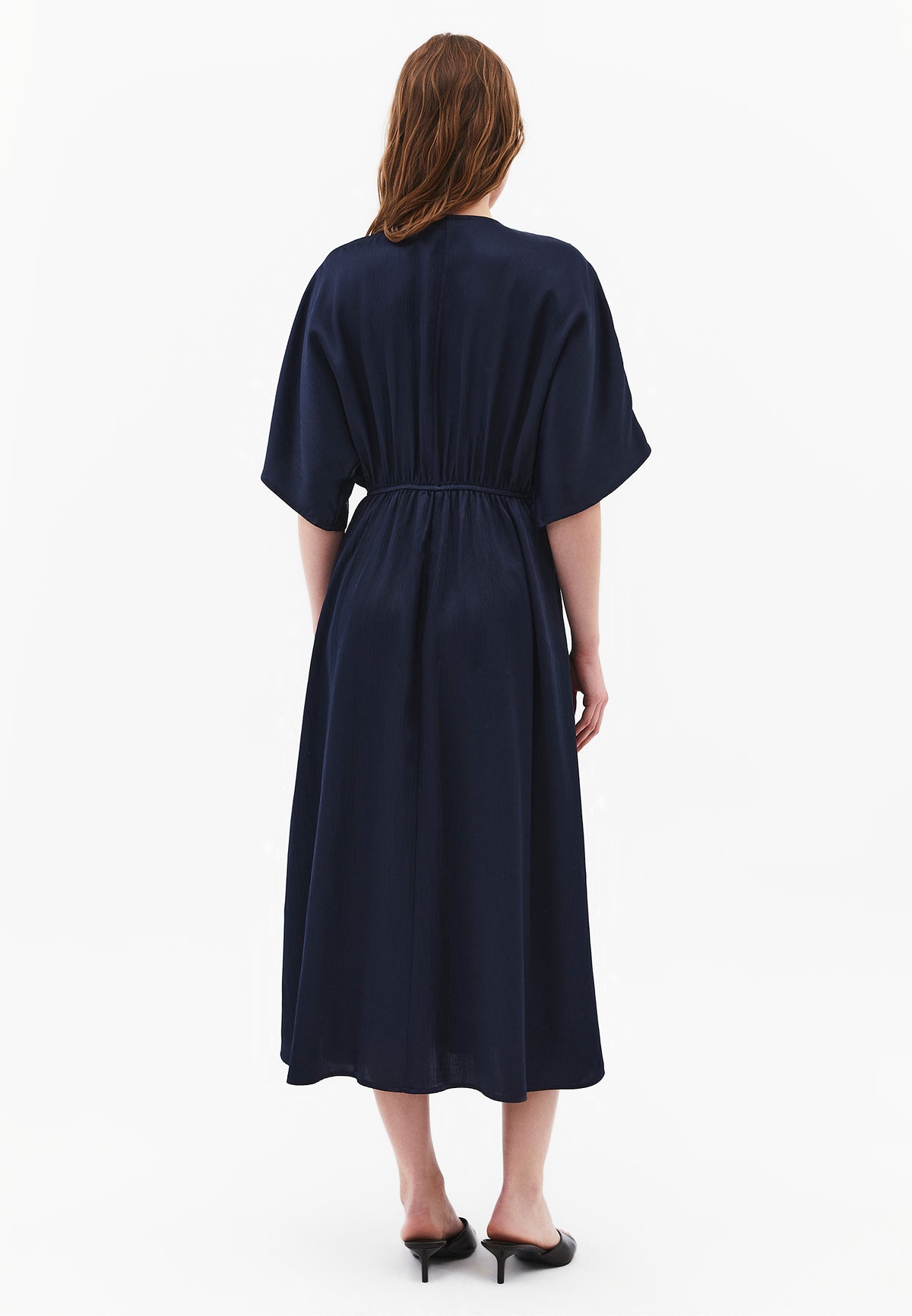 V-Neck Batwing Sleeve Long Dress - MIDNIGHT