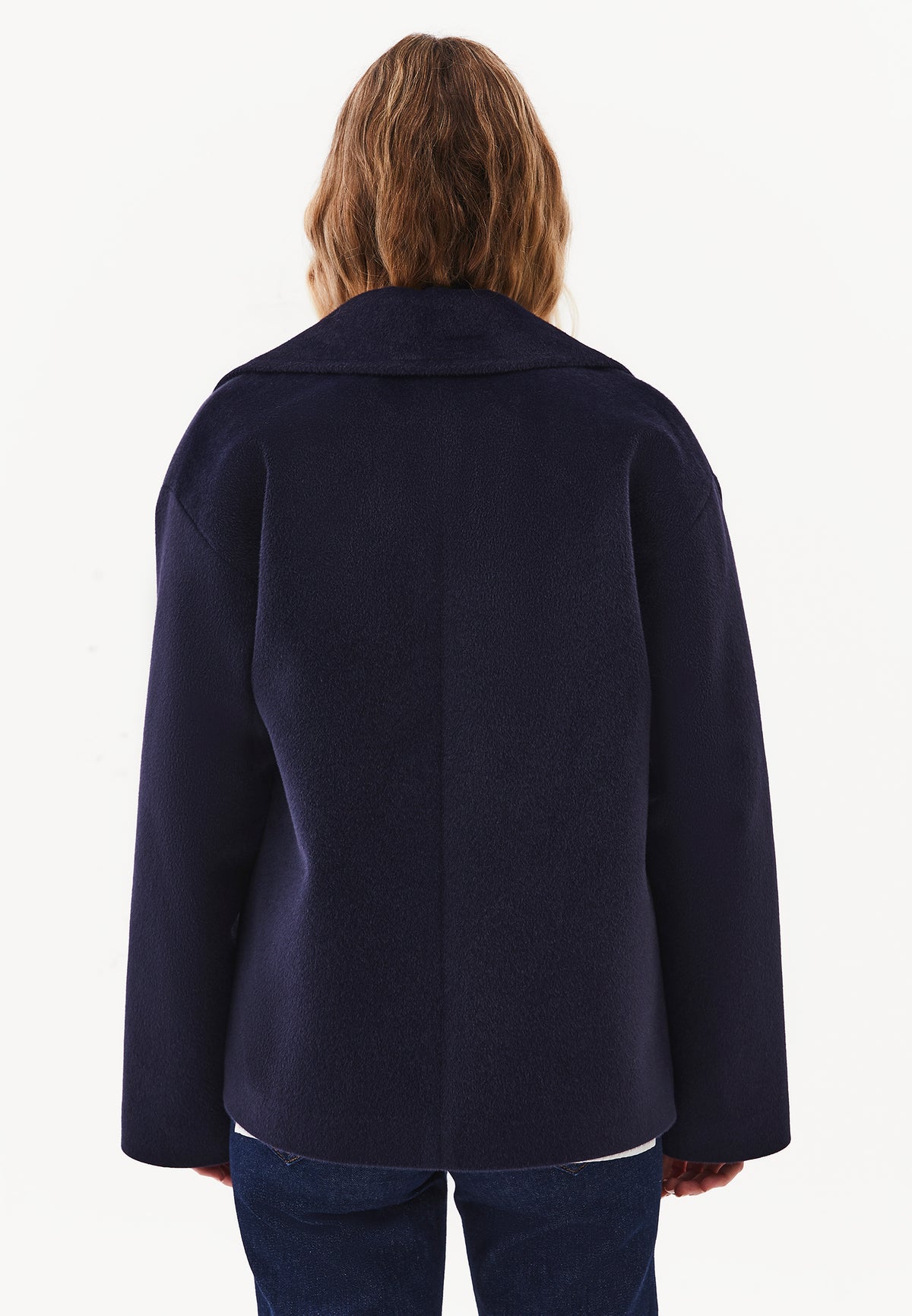 Double-Breasted Collar Button Detailed Coat - Navy Blue
