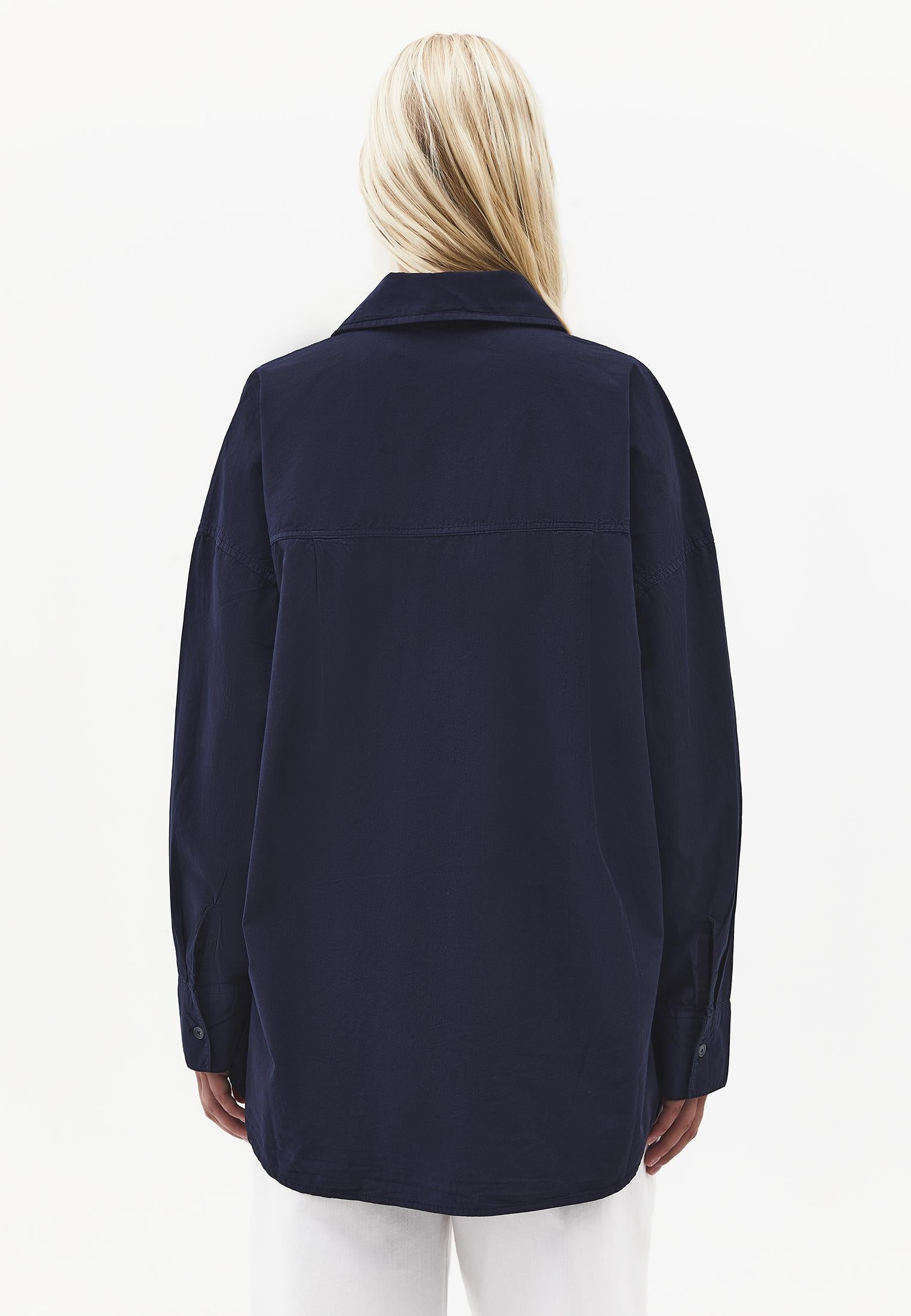 Oversized Long-Sleeve Shirt with Pocket Detail - MIDNIGHT