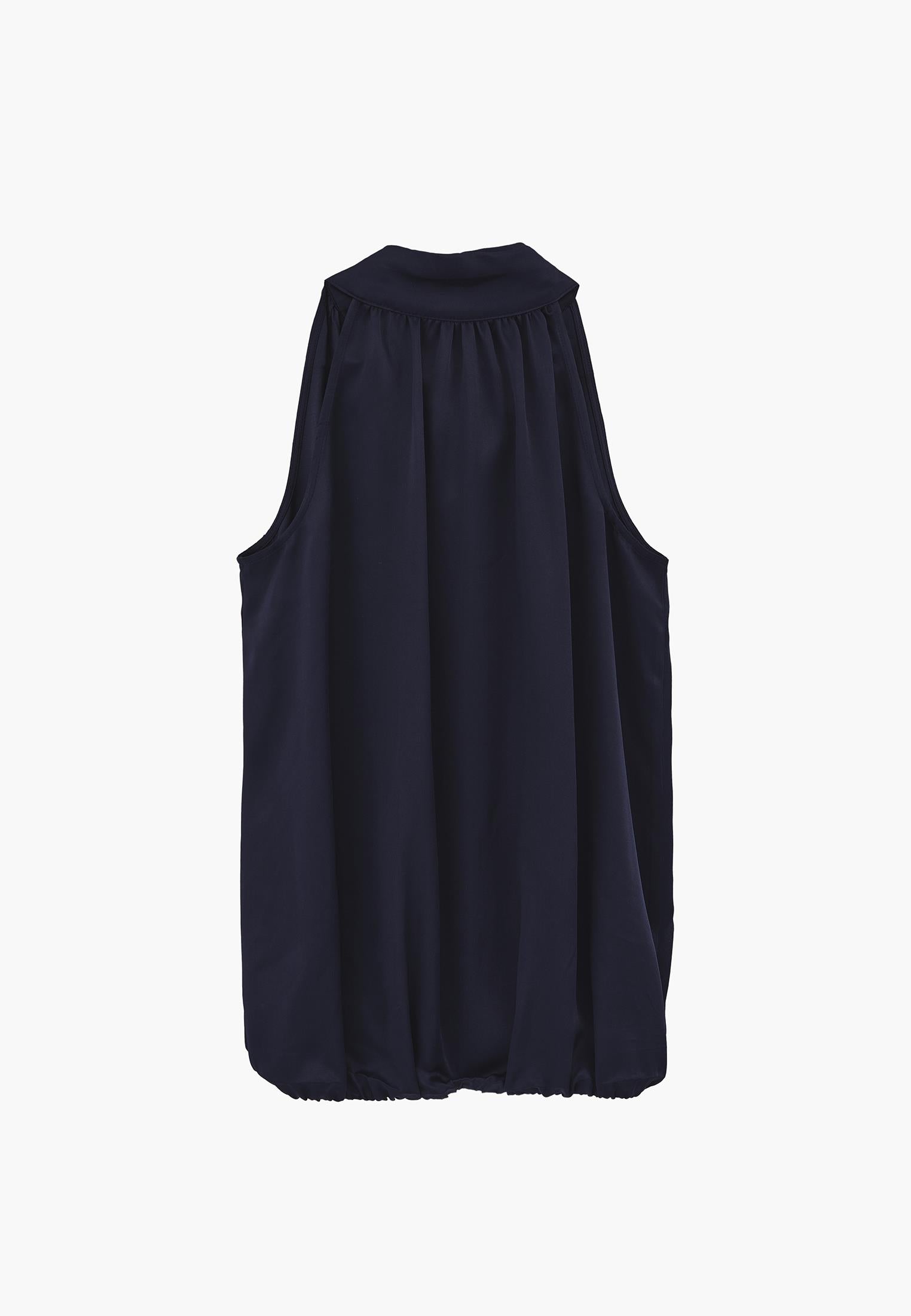 Balloon Form Blouse With High Neck And Tie Detail - MIDNIGHT