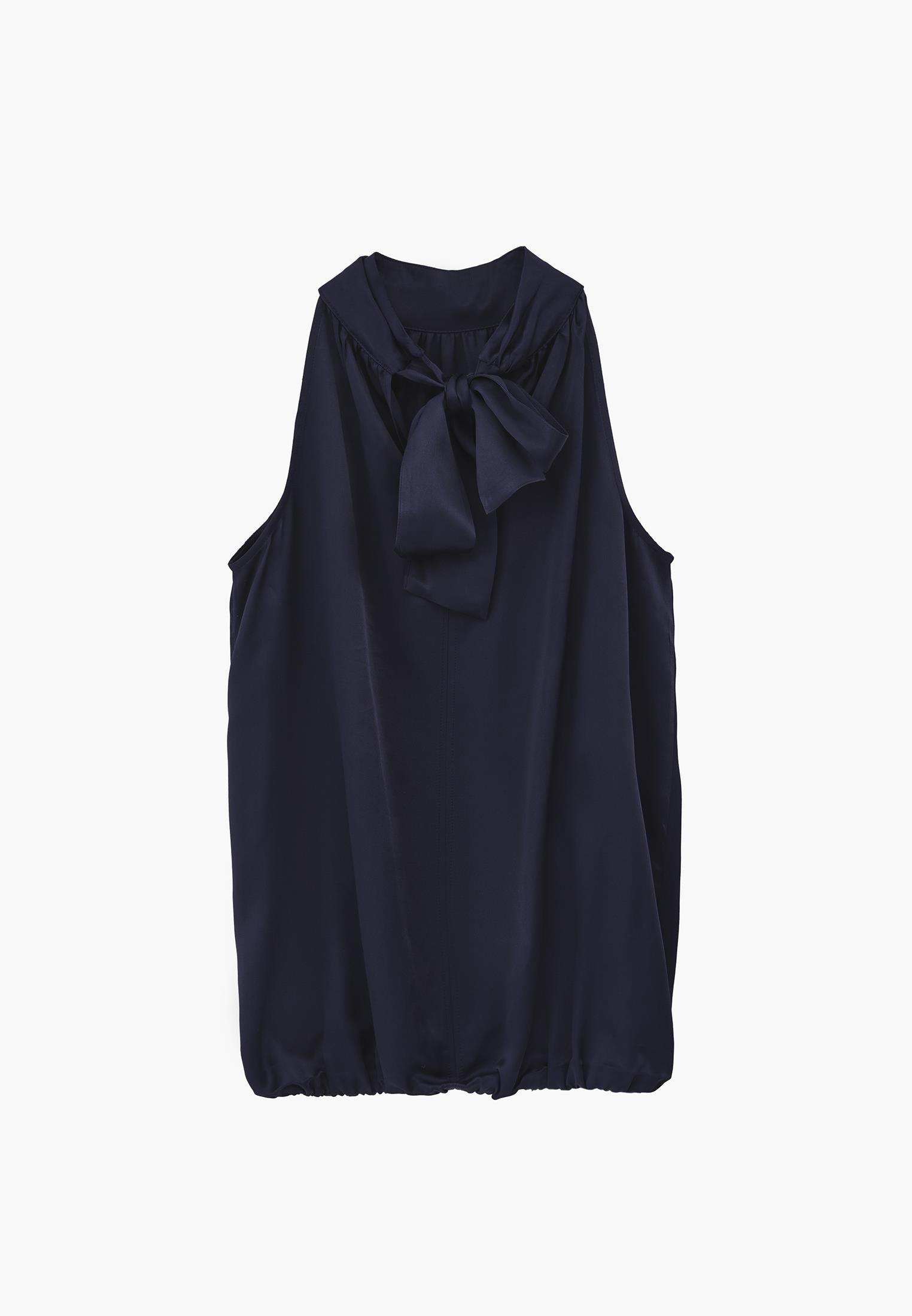 Balloon Form Blouse With High Neck And Tie Detail - MIDNIGHT
