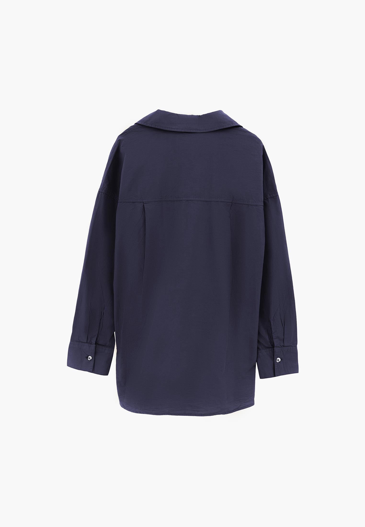 Oversized Long-Sleeve Shirt with Pocket Detail - MIDNIGHT