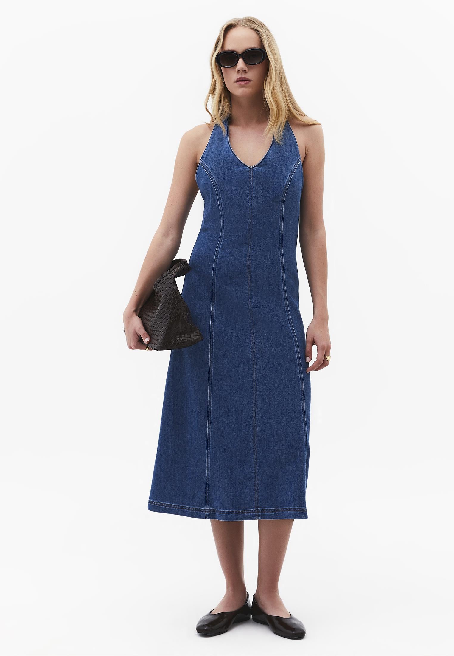 A-Line Midi Dress - MID BLUE DENIM