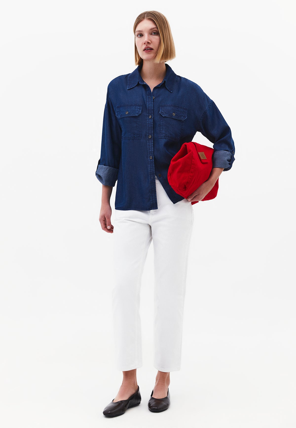 Shirt Collar Long Sleeve Shirt - Blue