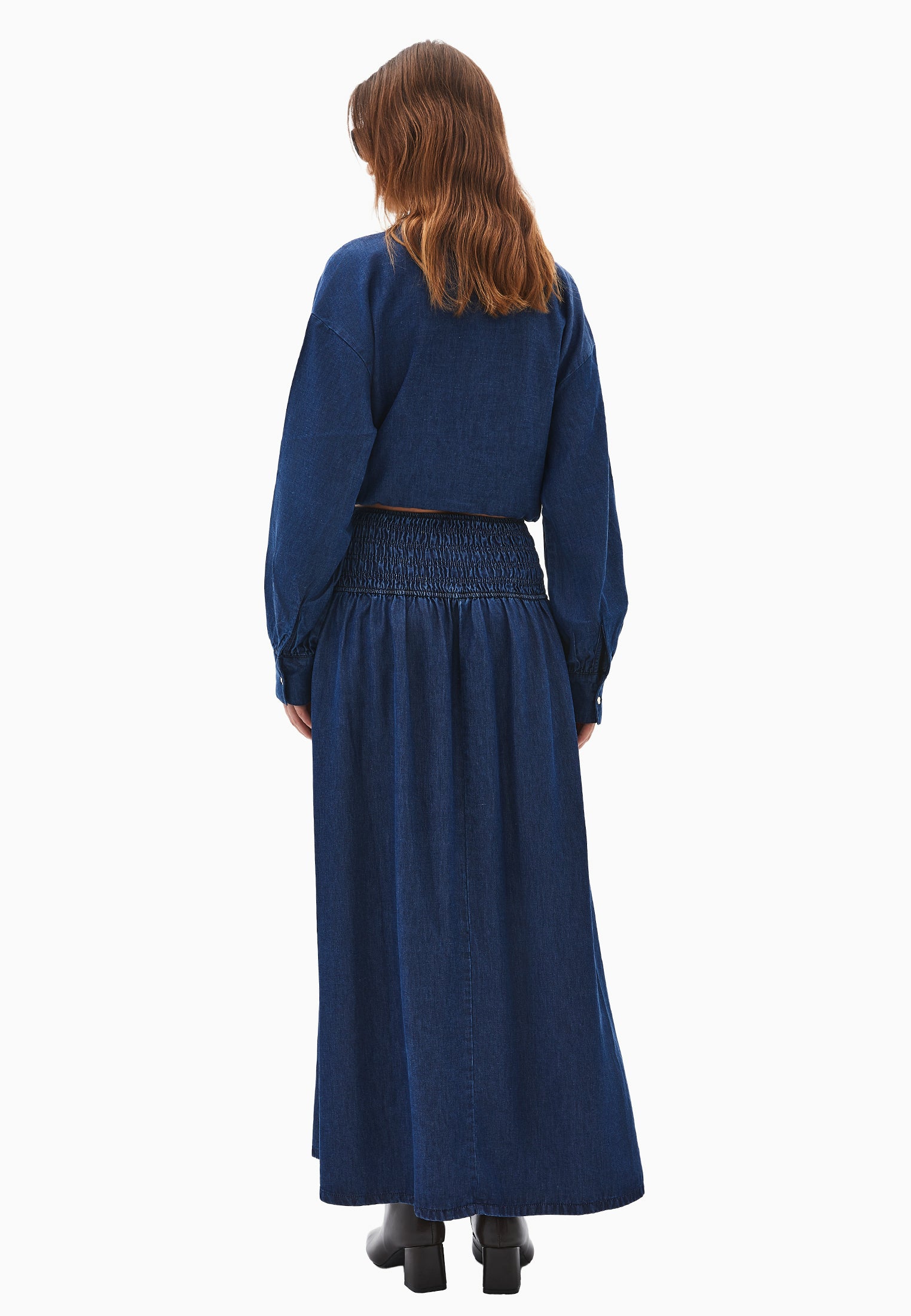 A-line long denim skirt - MID BLUE DENIM