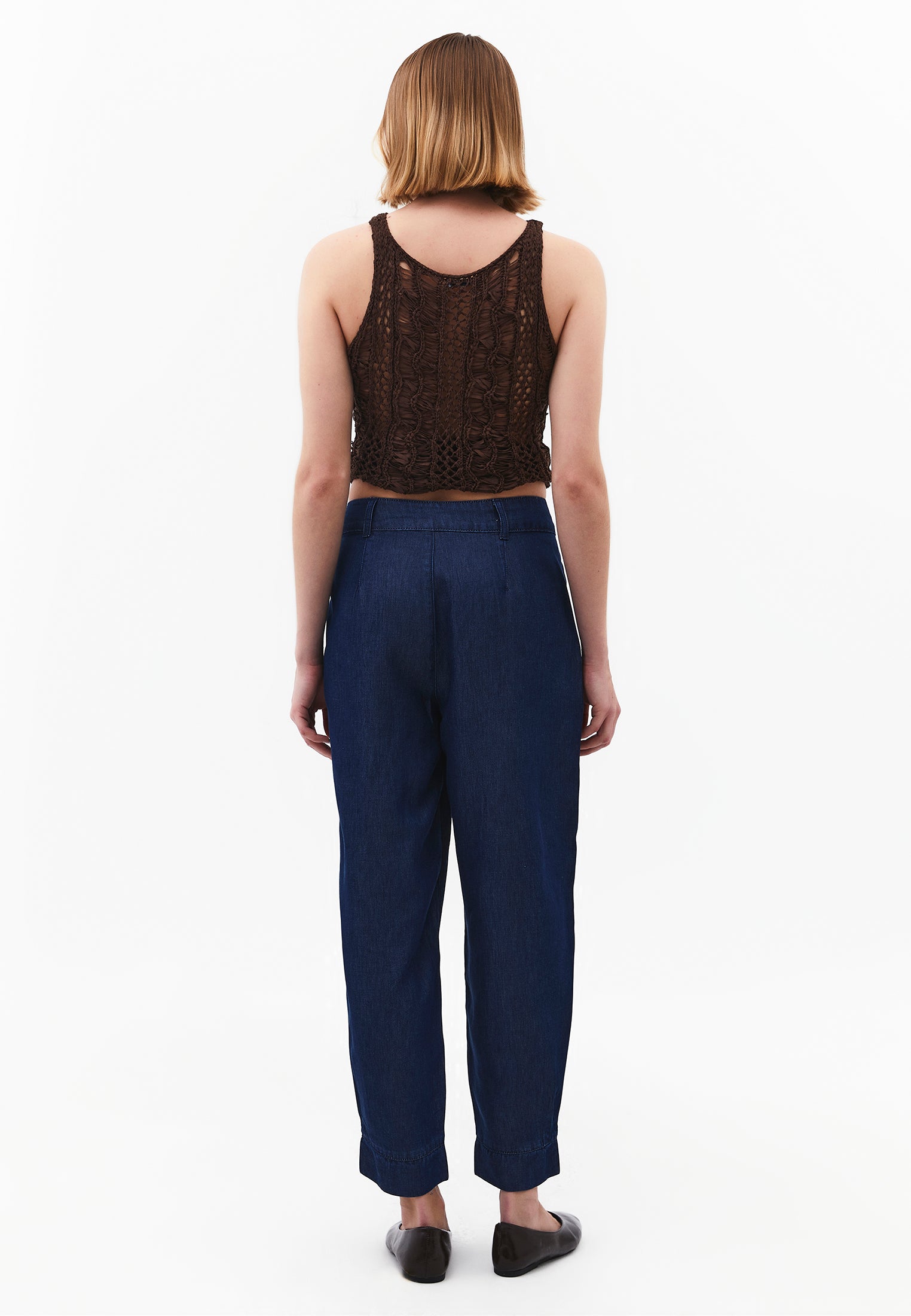 Balloon Cut Pleated Pants - MID BLUE DENIM