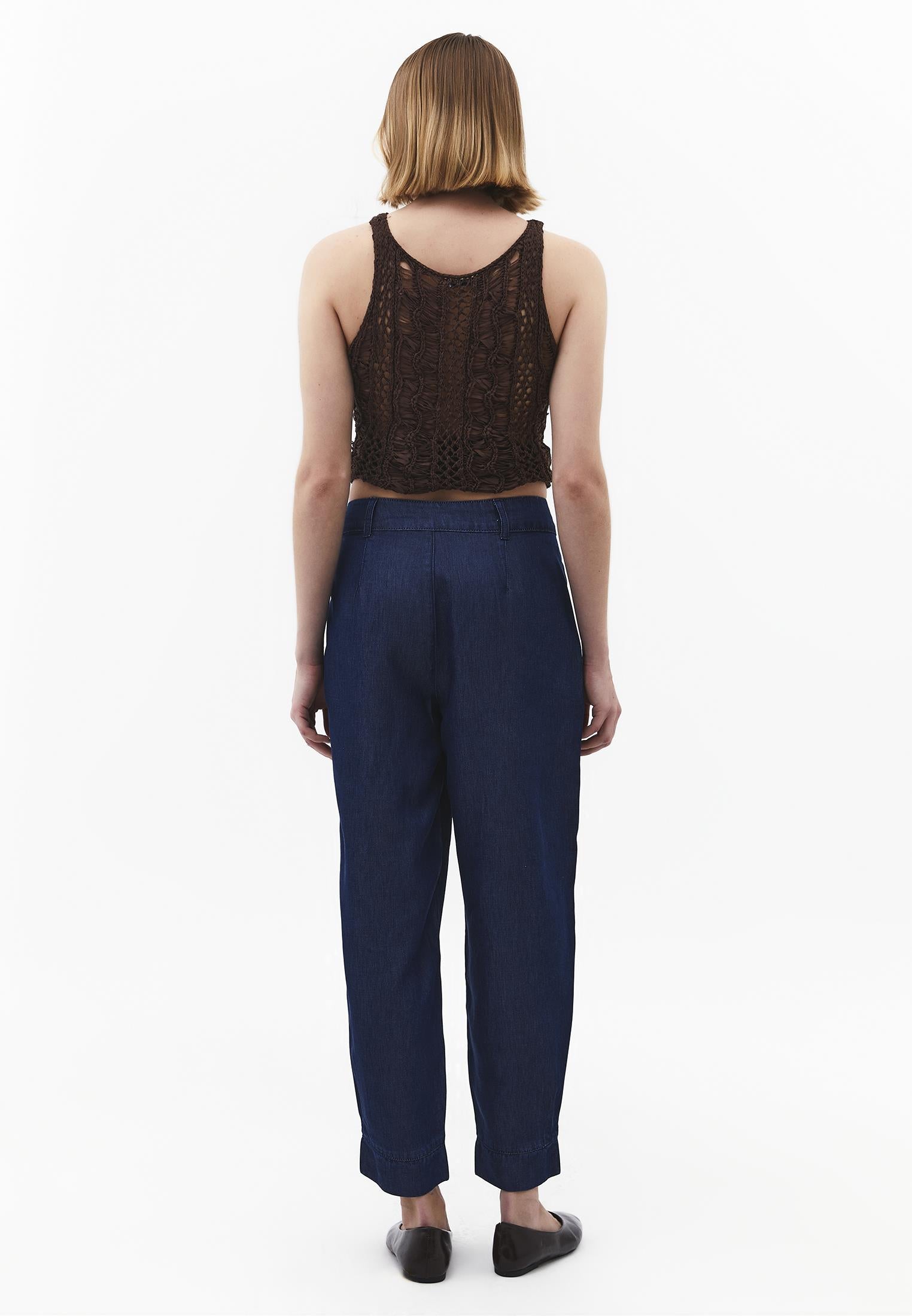 Balloon Cut Pleated Pants - MID BLUE DENIM