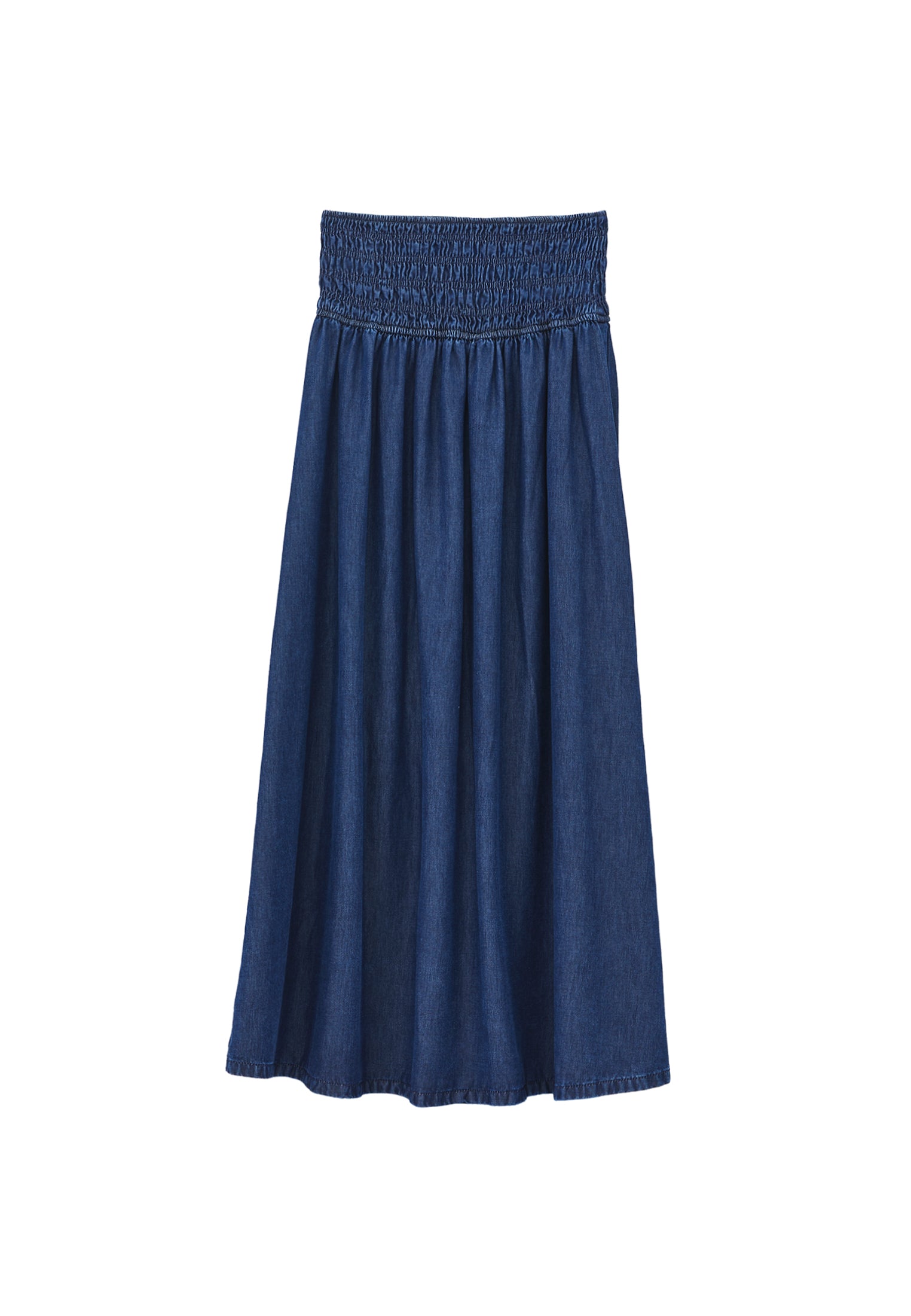 A-line long denim skirt - MID BLUE DENIM