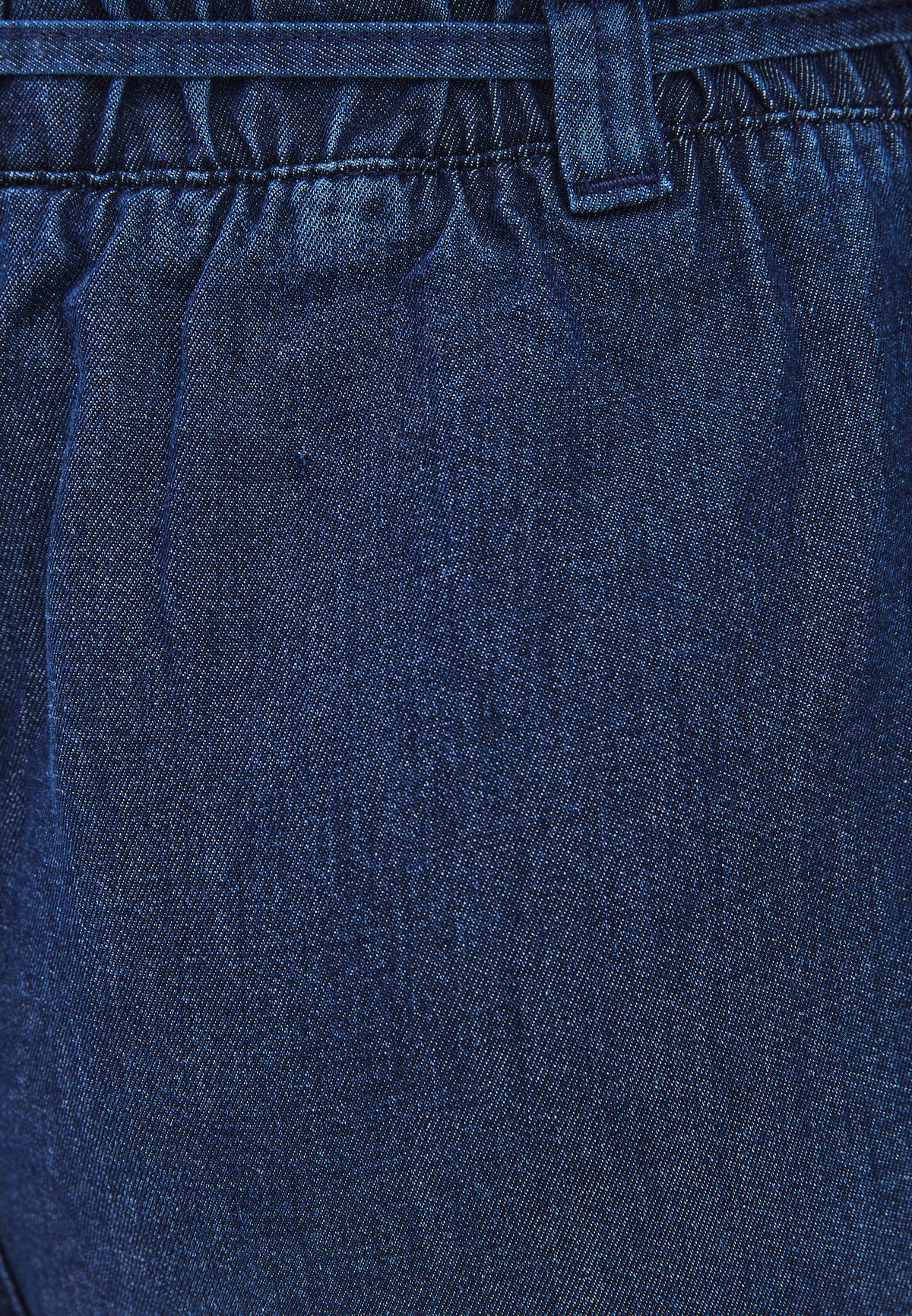 Elastic Waist Wide Leg Denim Pants - Blue