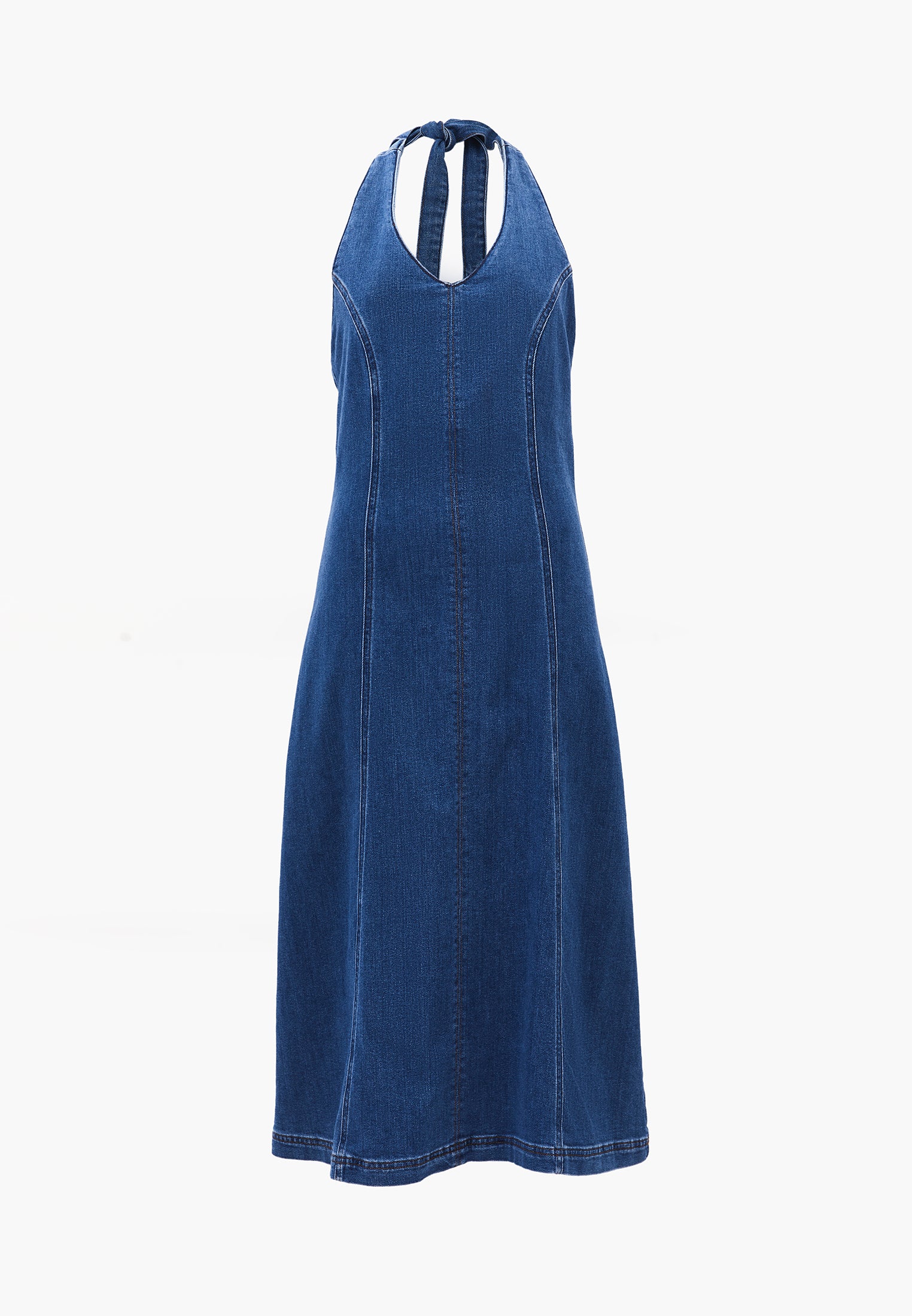 A-Line Midi Dress - MID BLUE DENIM