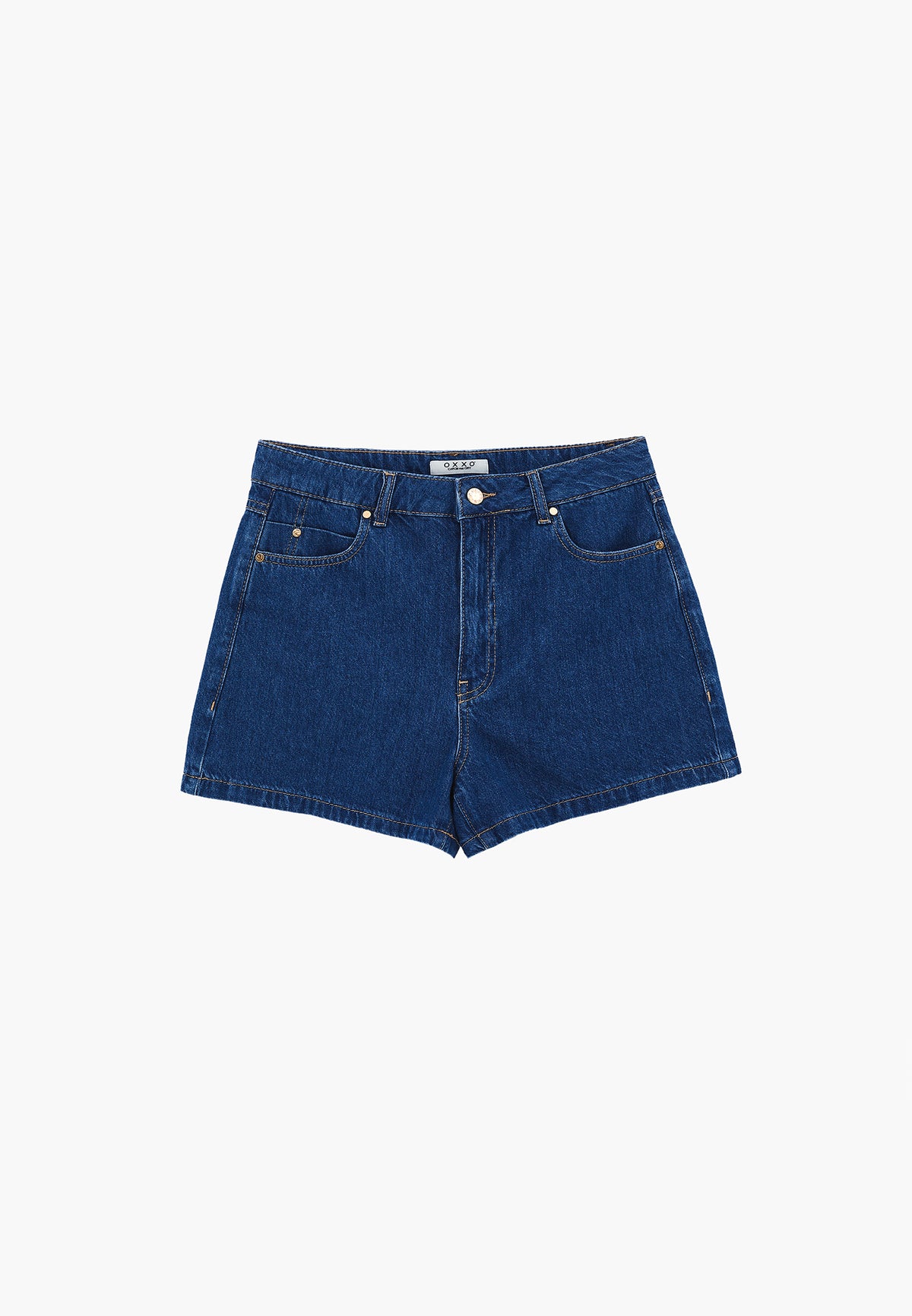 High Waist Five Pocket Shorts - MID BLUE DENIM