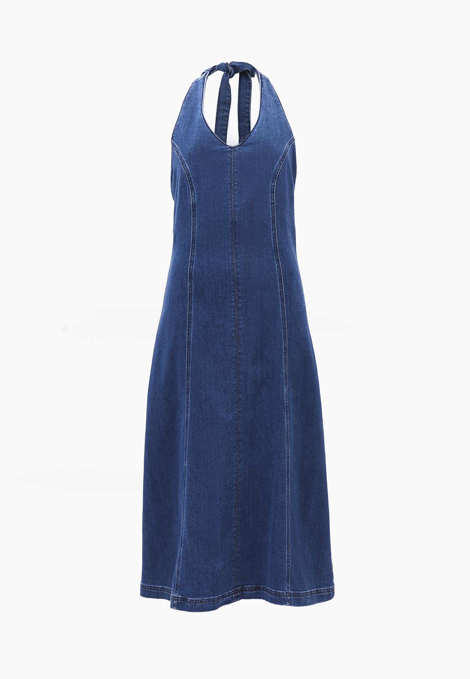 A-Line Midi Dress - MID BLUE DENIM