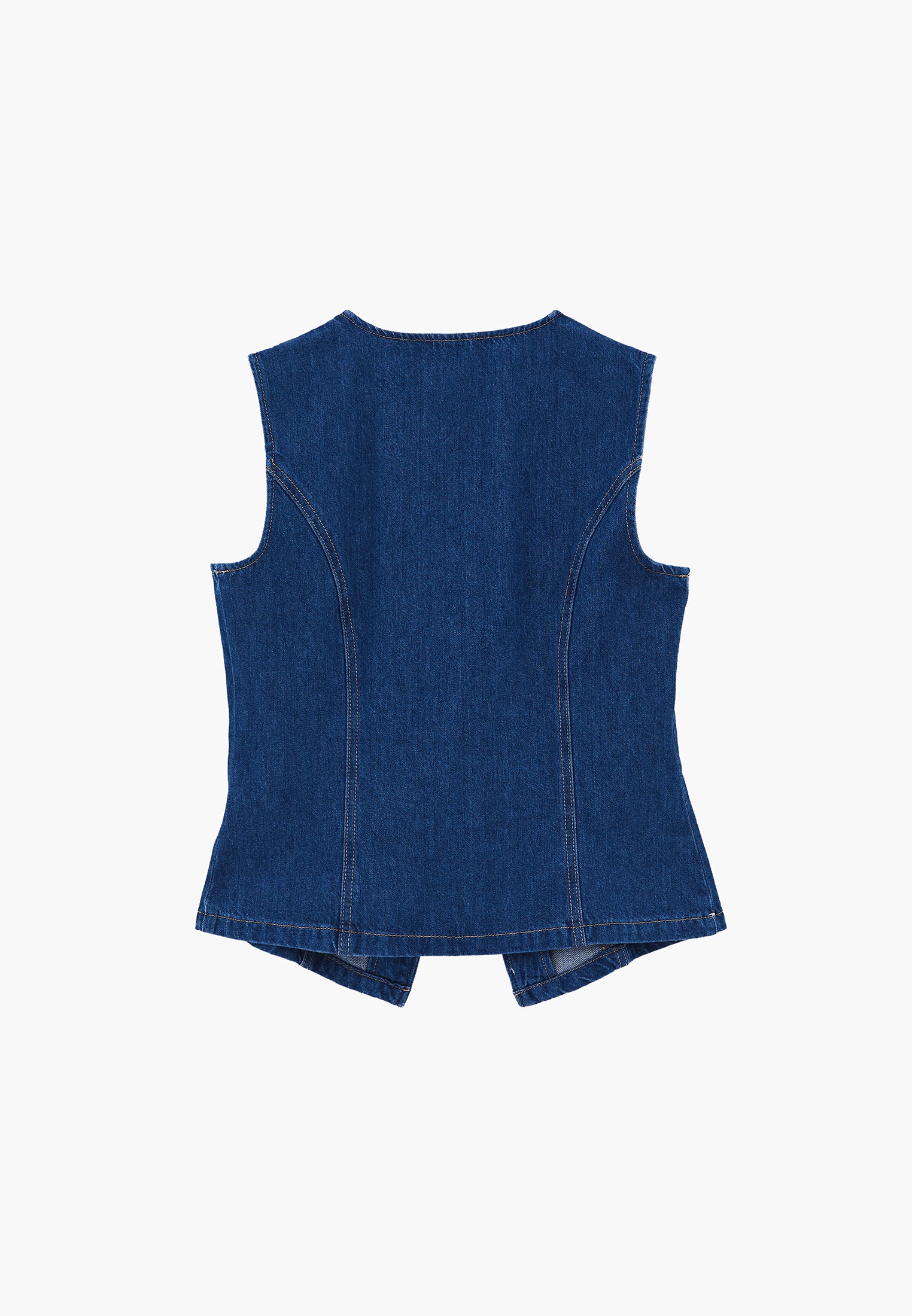 Button Detailed Denim Vest - MID BLUE DENIM