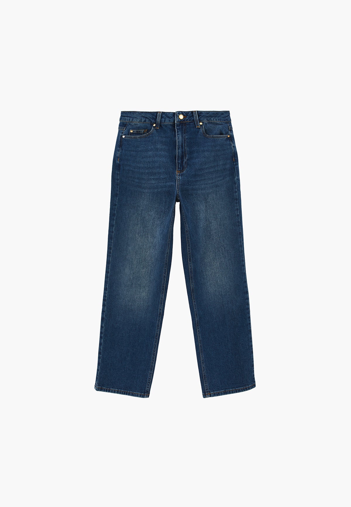 High Waist Straight Trousers With Pocket Detail - MID BLUE DENIM