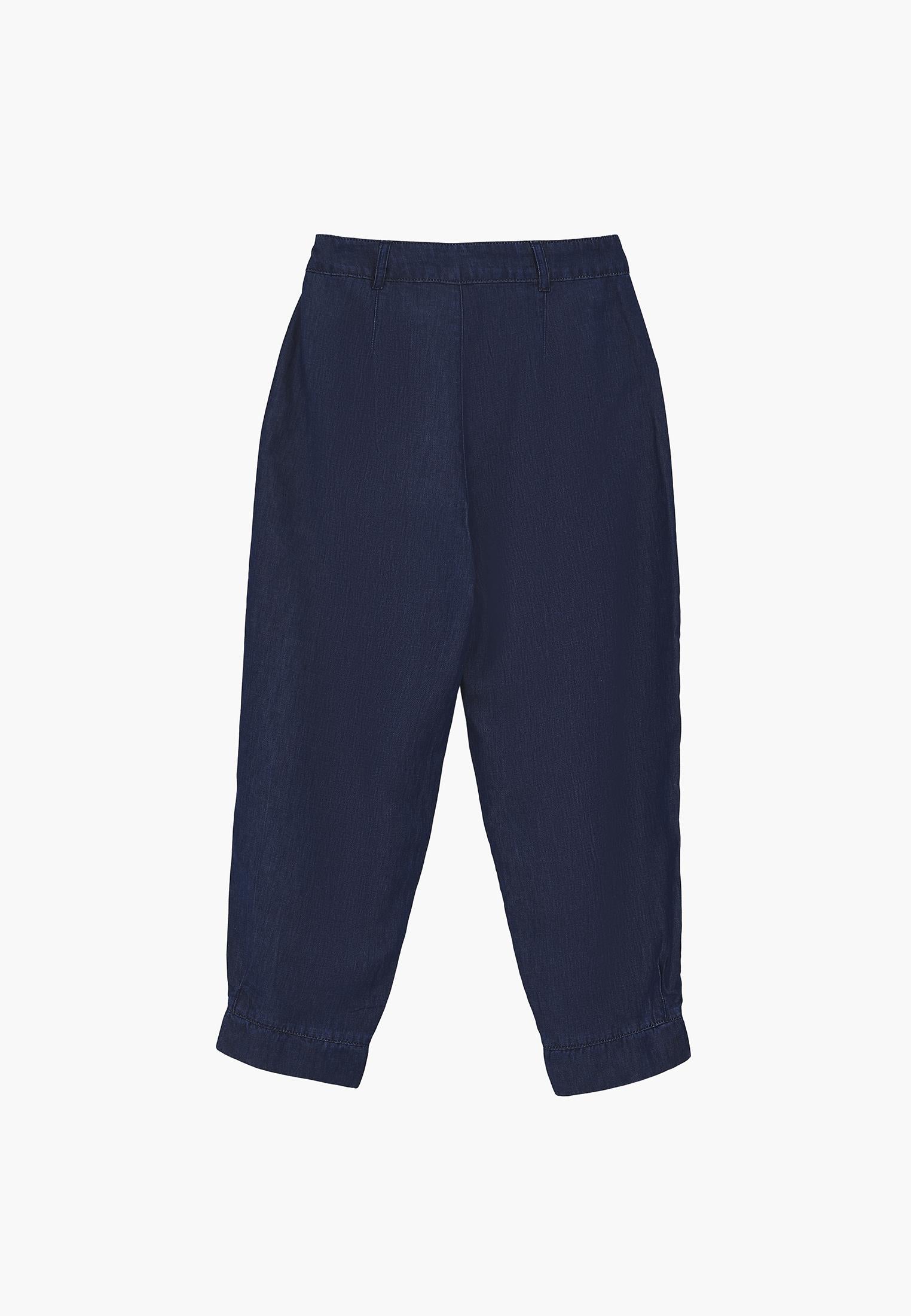 Balloon Cut Pleated Pants - MID BLUE DENIM