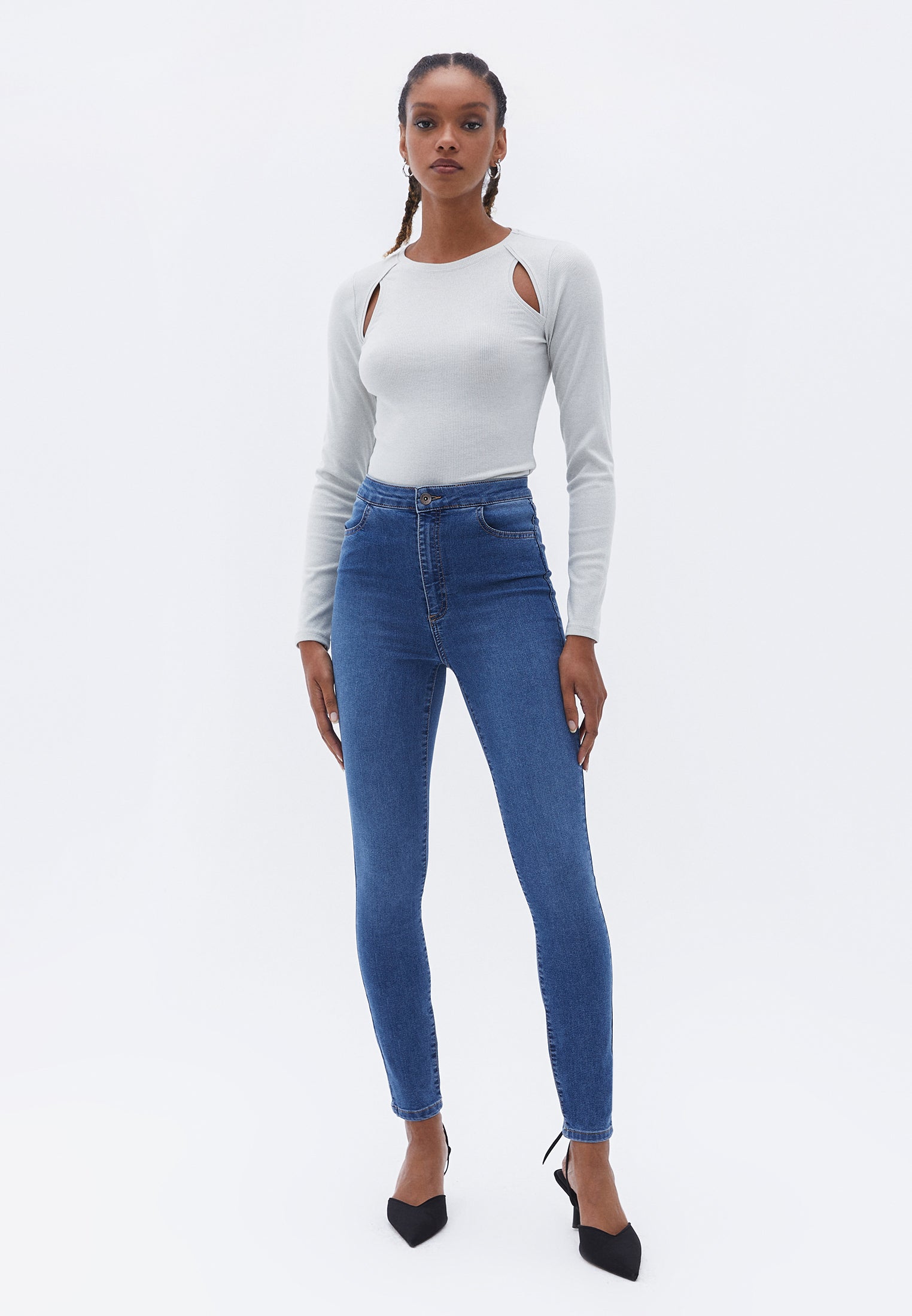 Flexible ultra high waist jeans leggings - MID DENIM