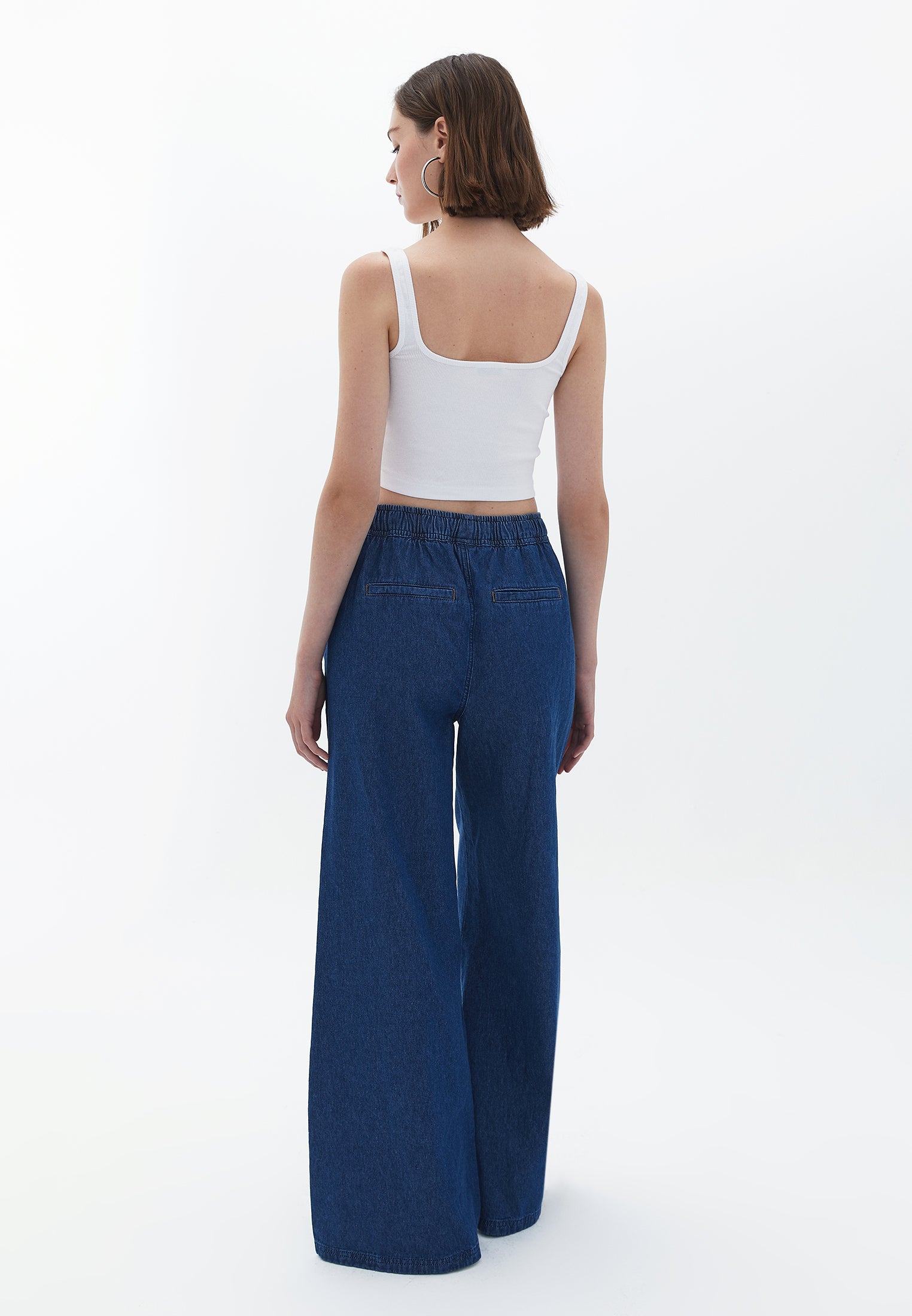 Cotton wide leg trousers - MID DENIM