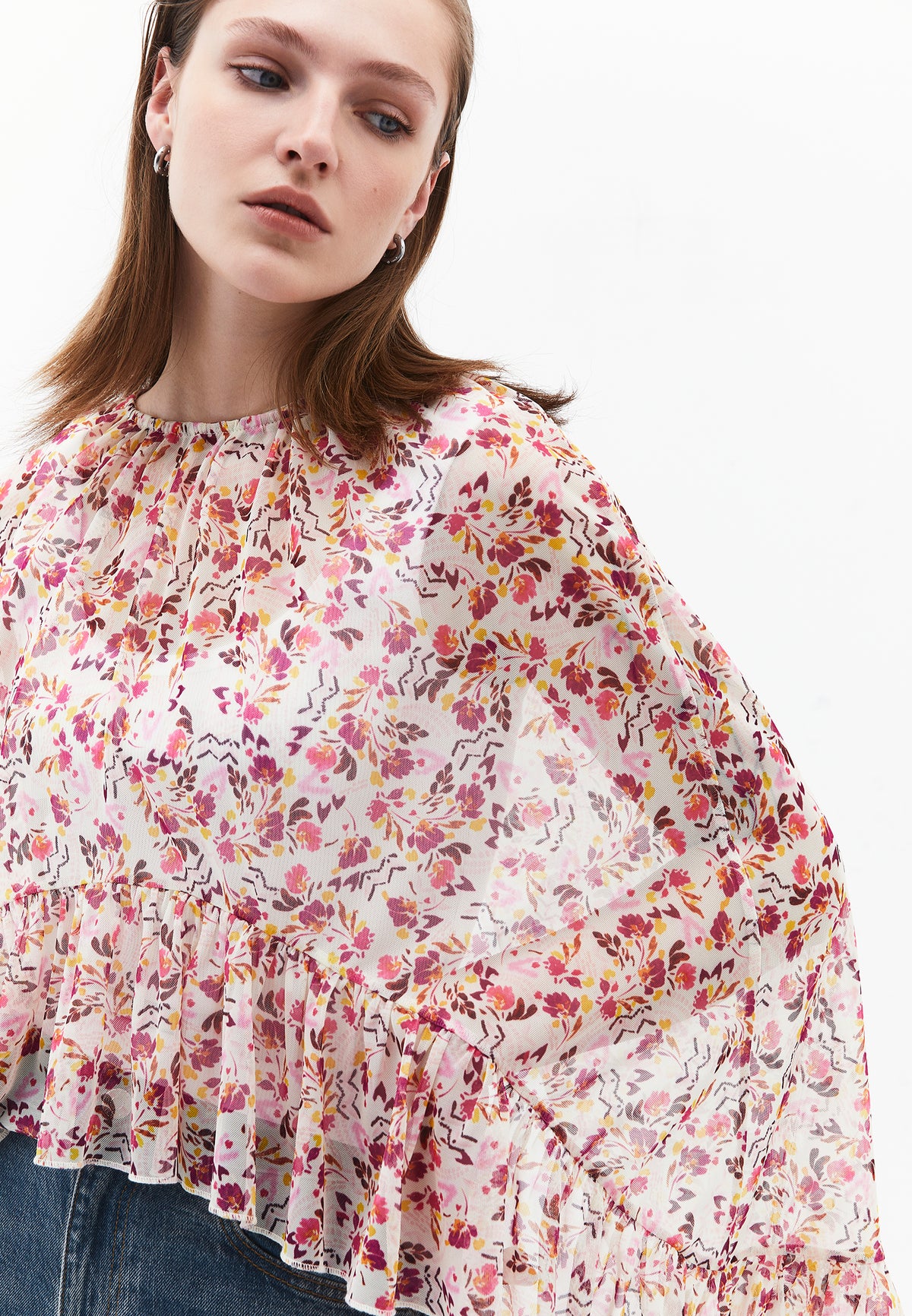 Kimono With Ruffle Details And Bateau Neck - MIX COMB