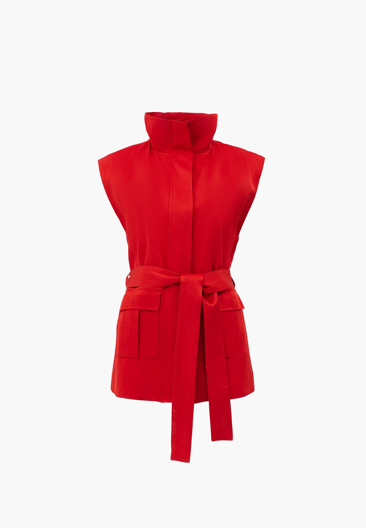 Sleeveless Cargo Vest With Turtleneck - Red