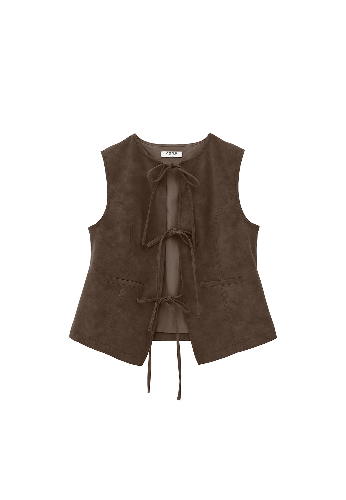 Tie Waist Suede Vest - Brown
