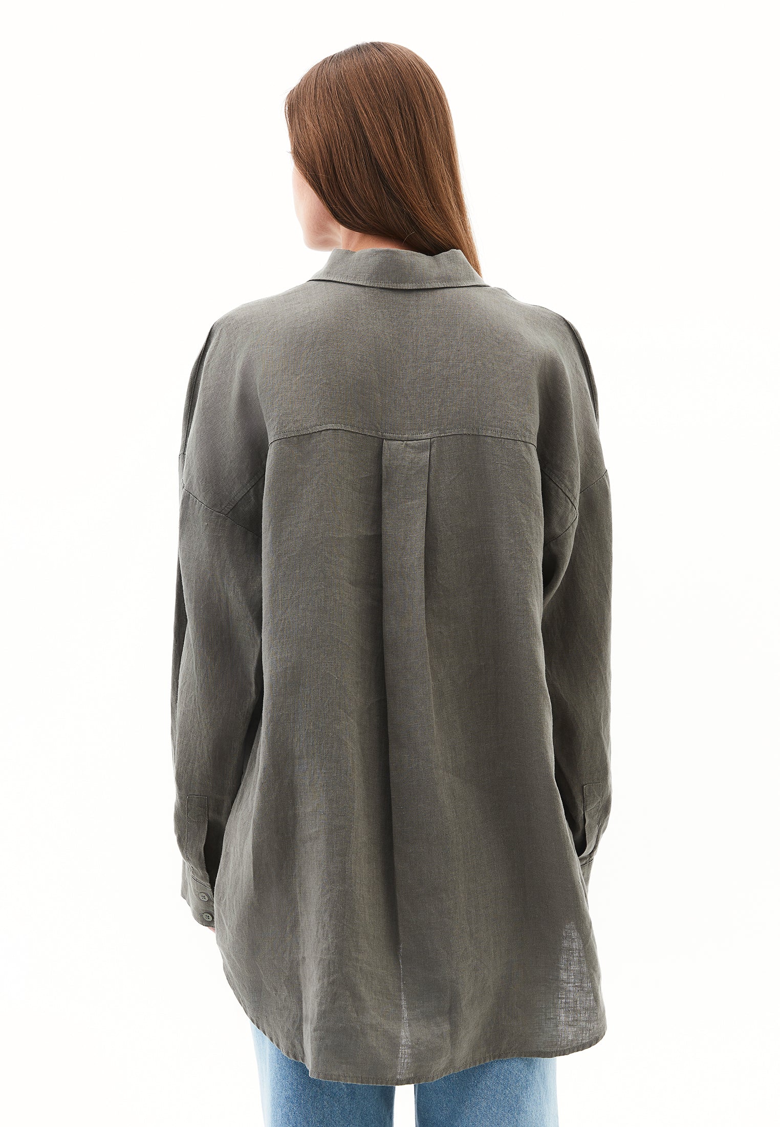 Large mold button linen shirt - MULLED BASIL