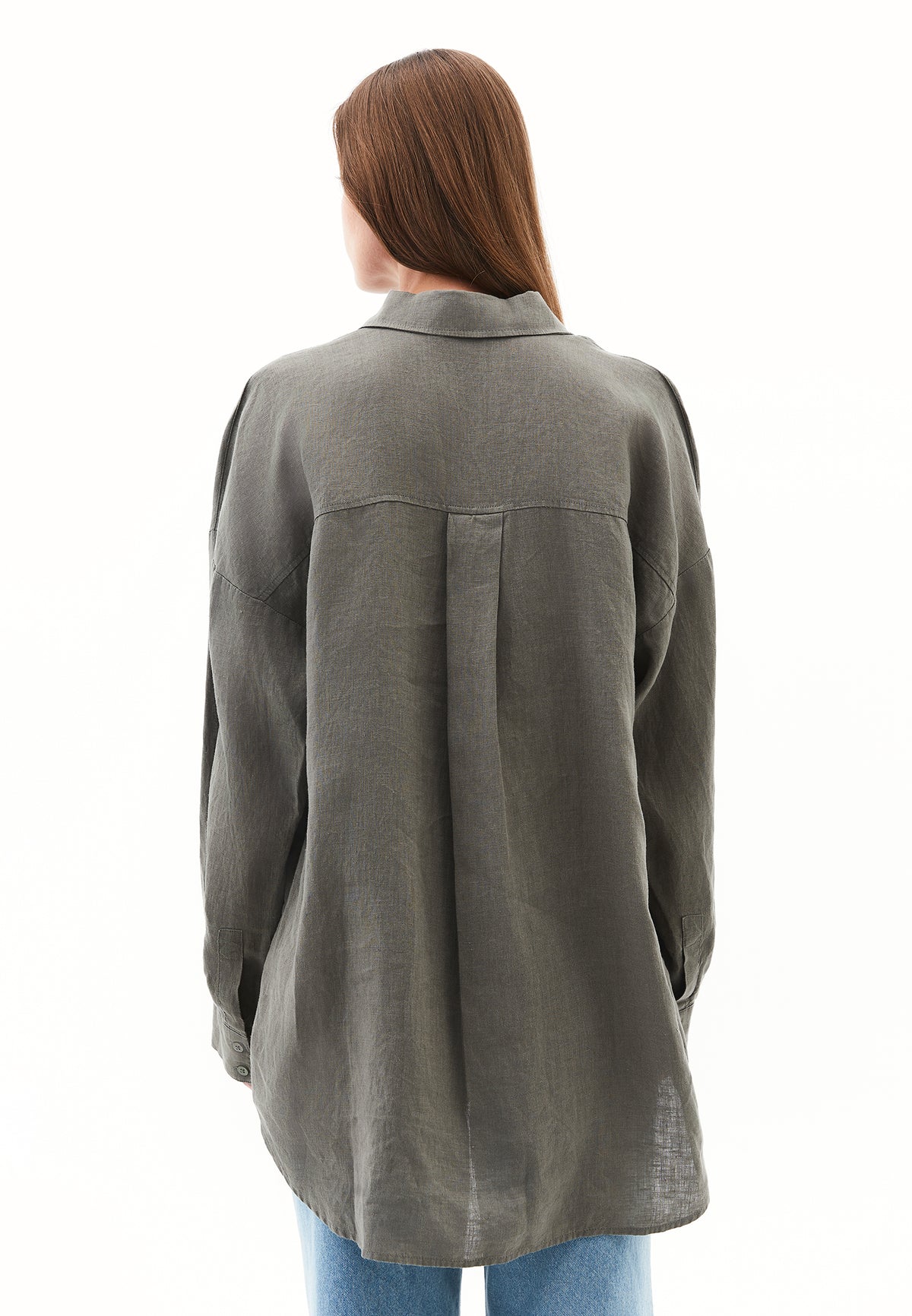 Linen Shirt With Large Fit And Buttons - Green