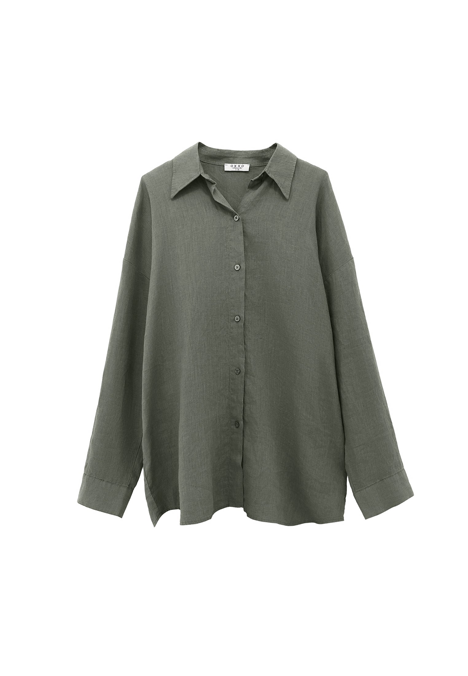 Large mold button linen shirt - MULLED BASIL