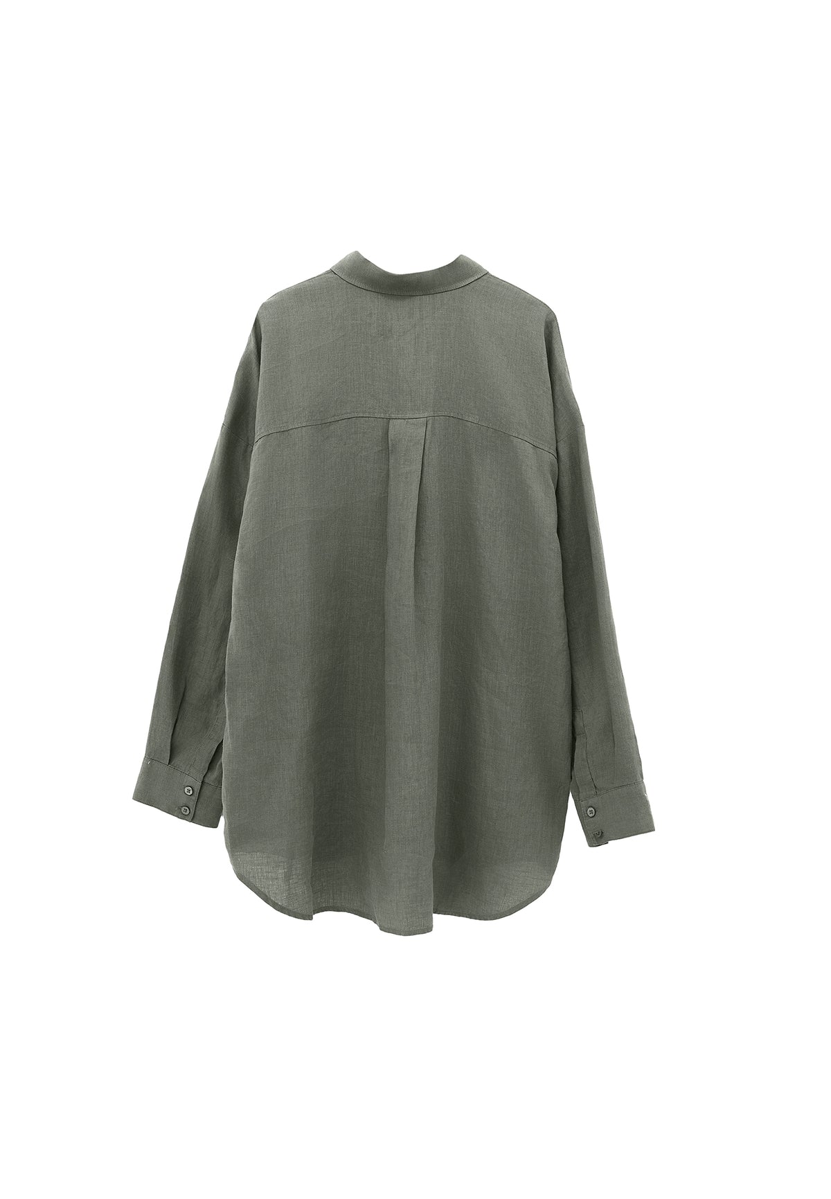 Linen Shirt With Large Fit And Buttons - Green
