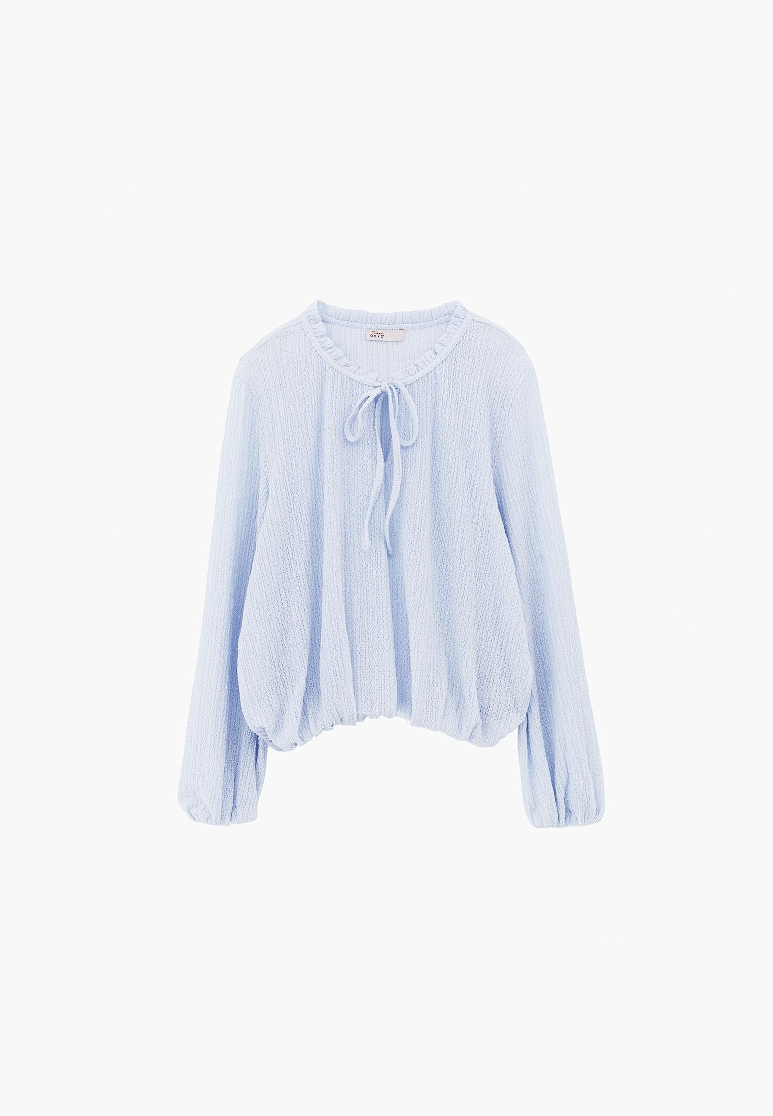 V Neck Balloon Form Blouse - NANTUCKET BREEZE