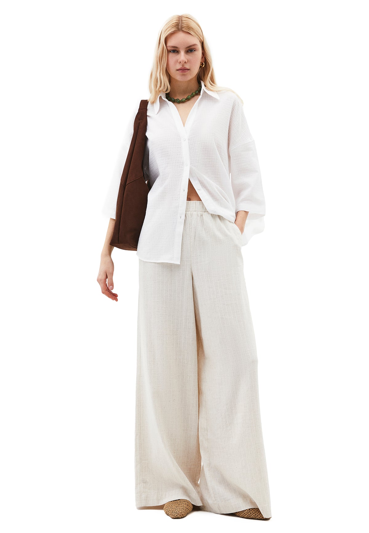 Ultra High Waist Wide Leg Pants - NATURAL STRIPE