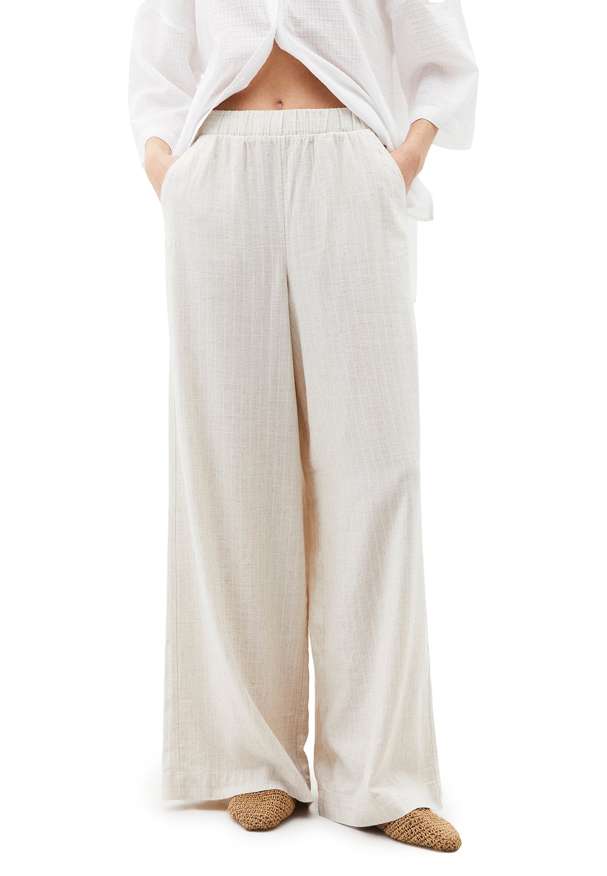 Ultra High Waist Wide Leg Pants - NATURAL STRIPE