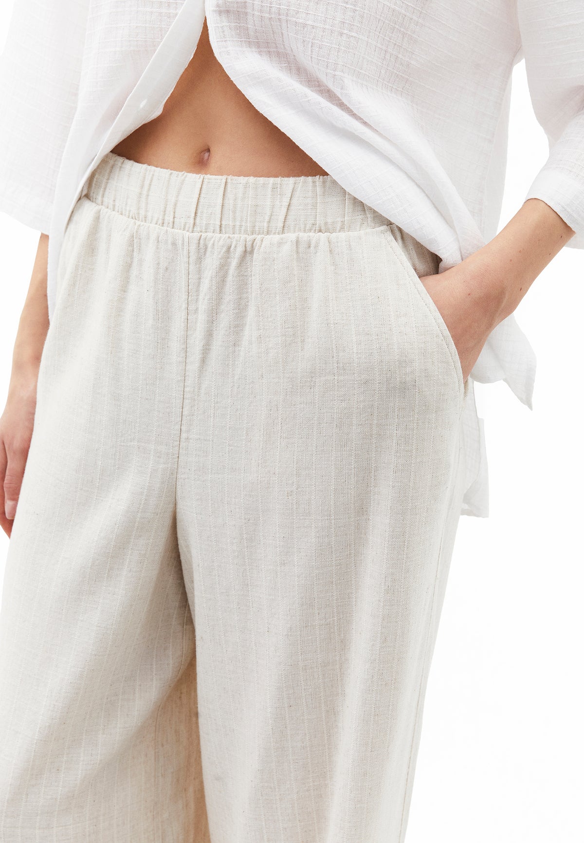 Ultra High Waist Wide Leg Pants - NATURAL STRIPE