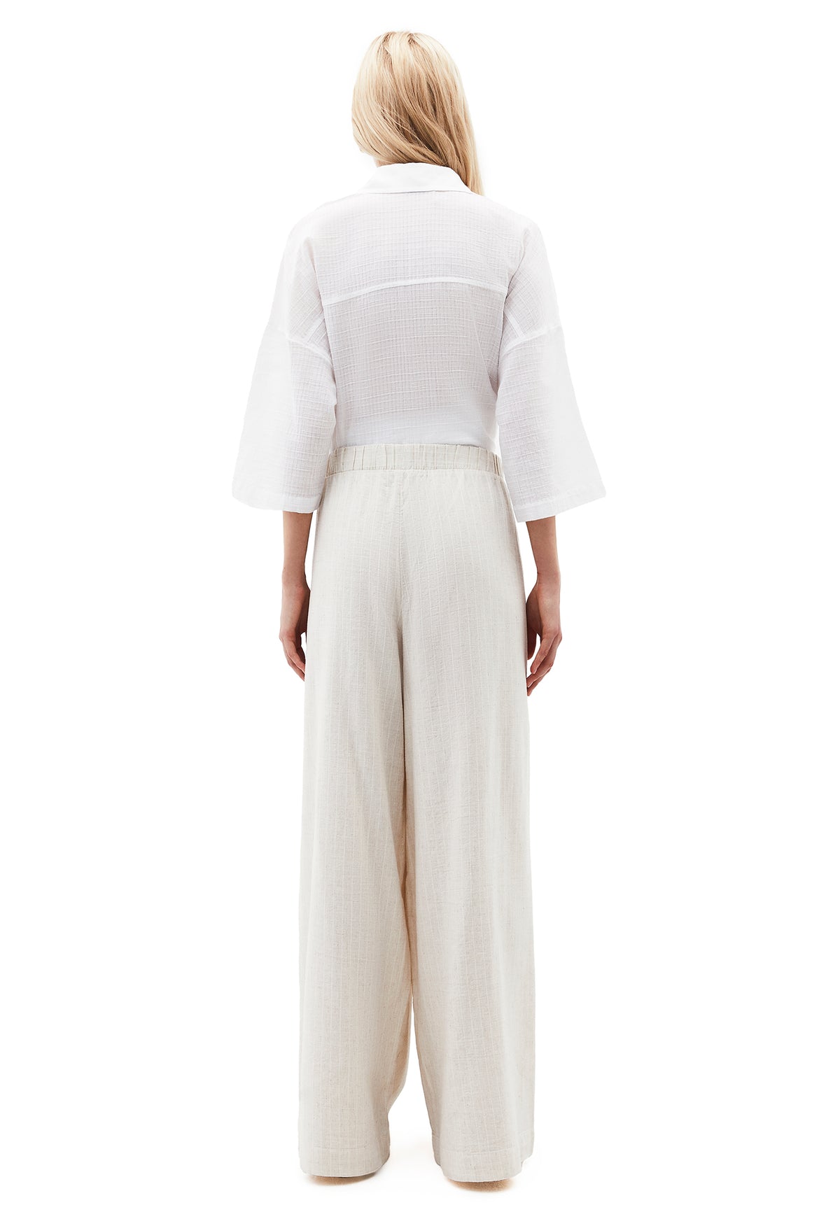 Ultra High Waist Wide Leg Pants - NATURAL STRIPE