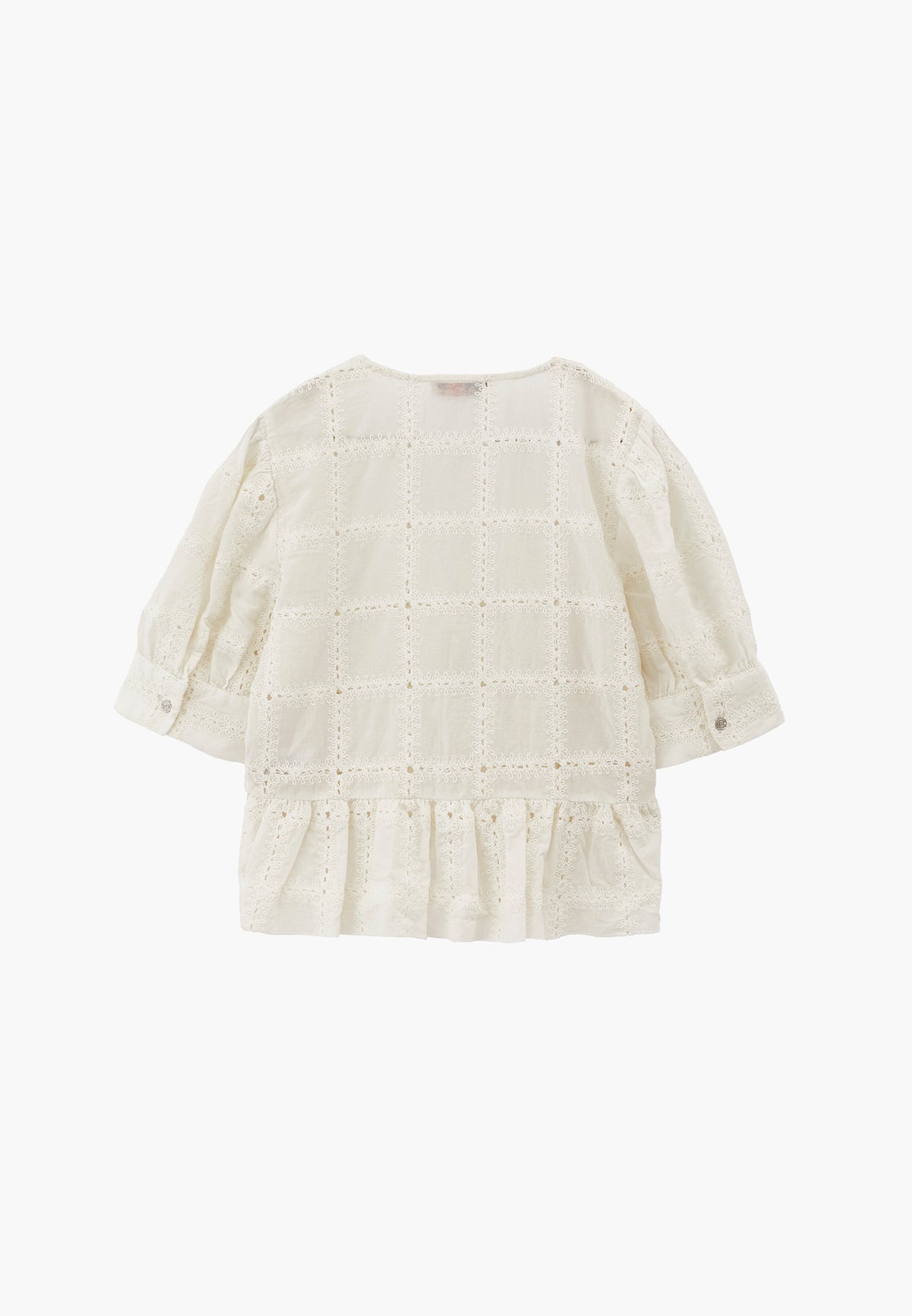 Sleeveless V-Neck Blouse with Embroidery and Ruffle Details - Beige