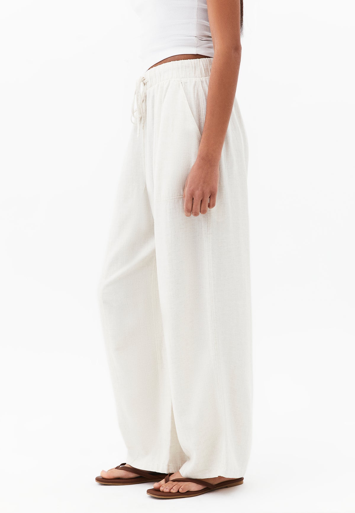 High Waist Barrel Leg Trousers - NATURAL