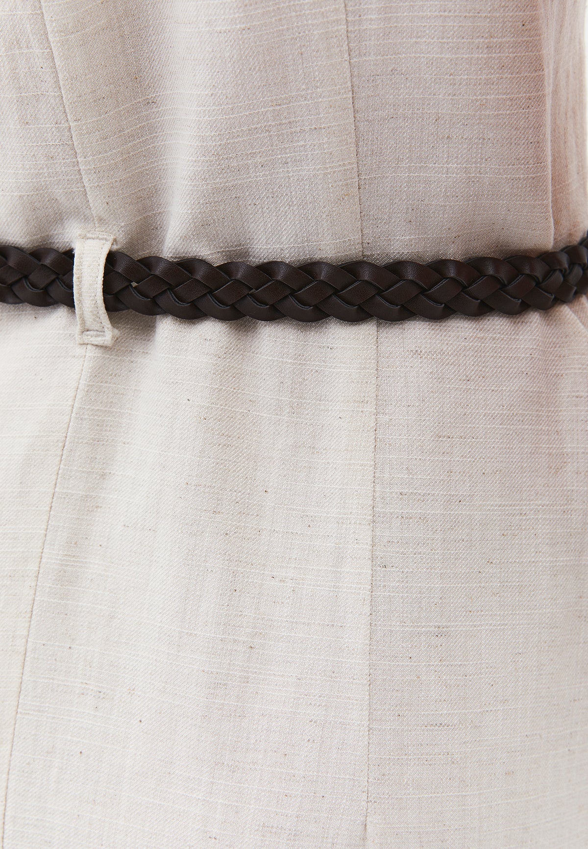 Long A-Line Dress With Belt And Button Details - NATURAL